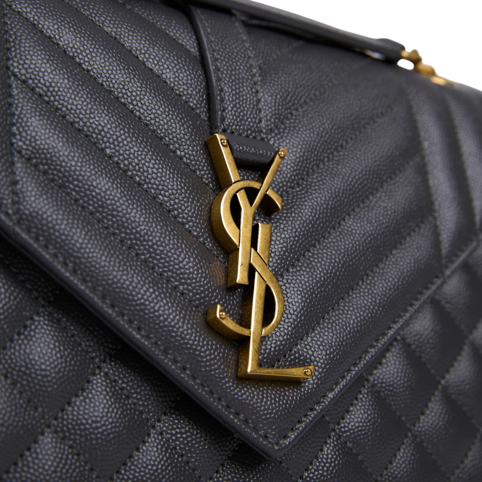 聖羅蘭 YSL SAINT LAURENT Envelope 灰色 粒面絎縫 牛皮 中型 信封袋 金色五金 600185BOW91  防塵袋