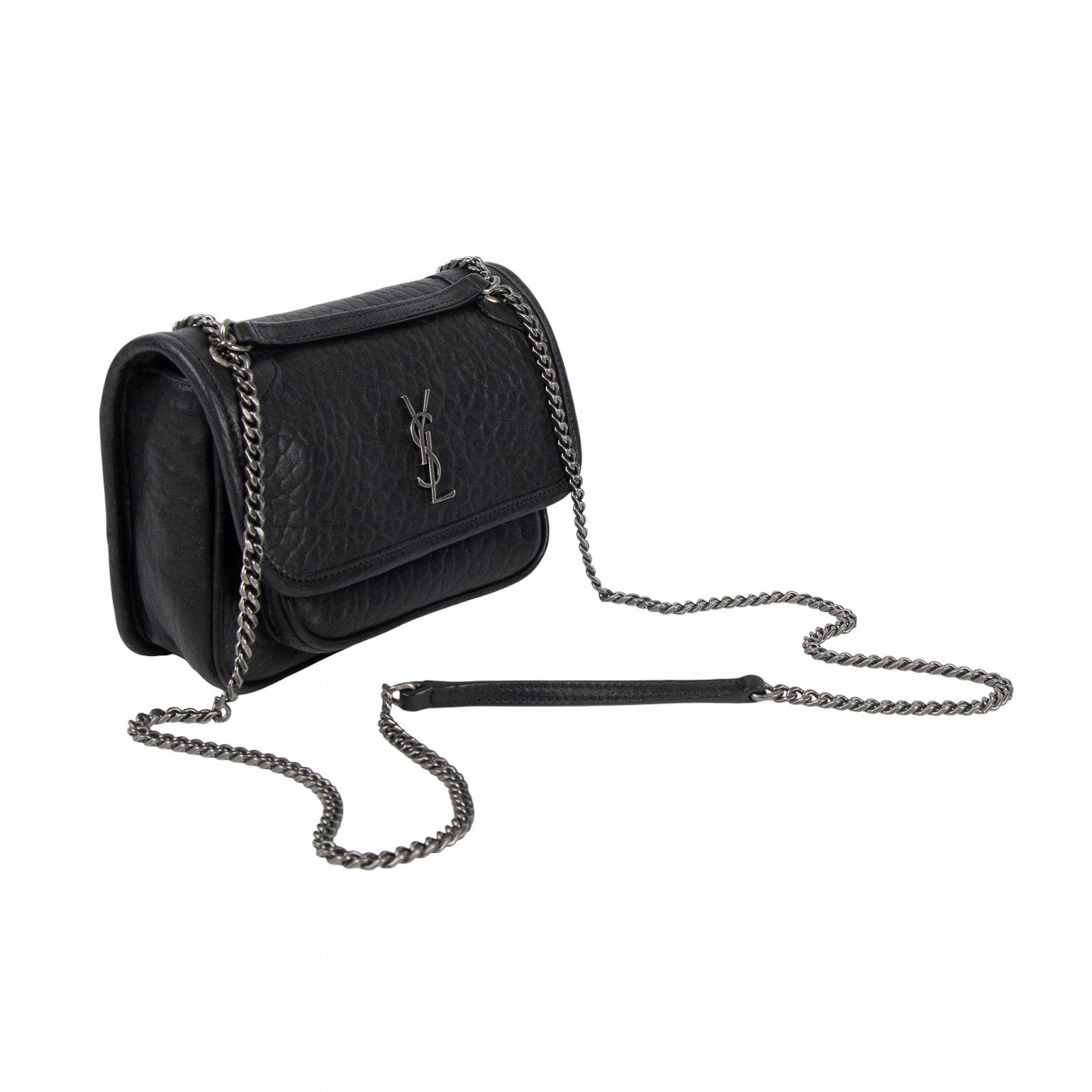 聖羅蘭 YSL SAINT LAURENT Niki 粒面小羊皮 迷你手袋 銀色五金 828736AACIA 黑銀粒面小羊皮NIKI MINI 原廠盒子/防塵袋