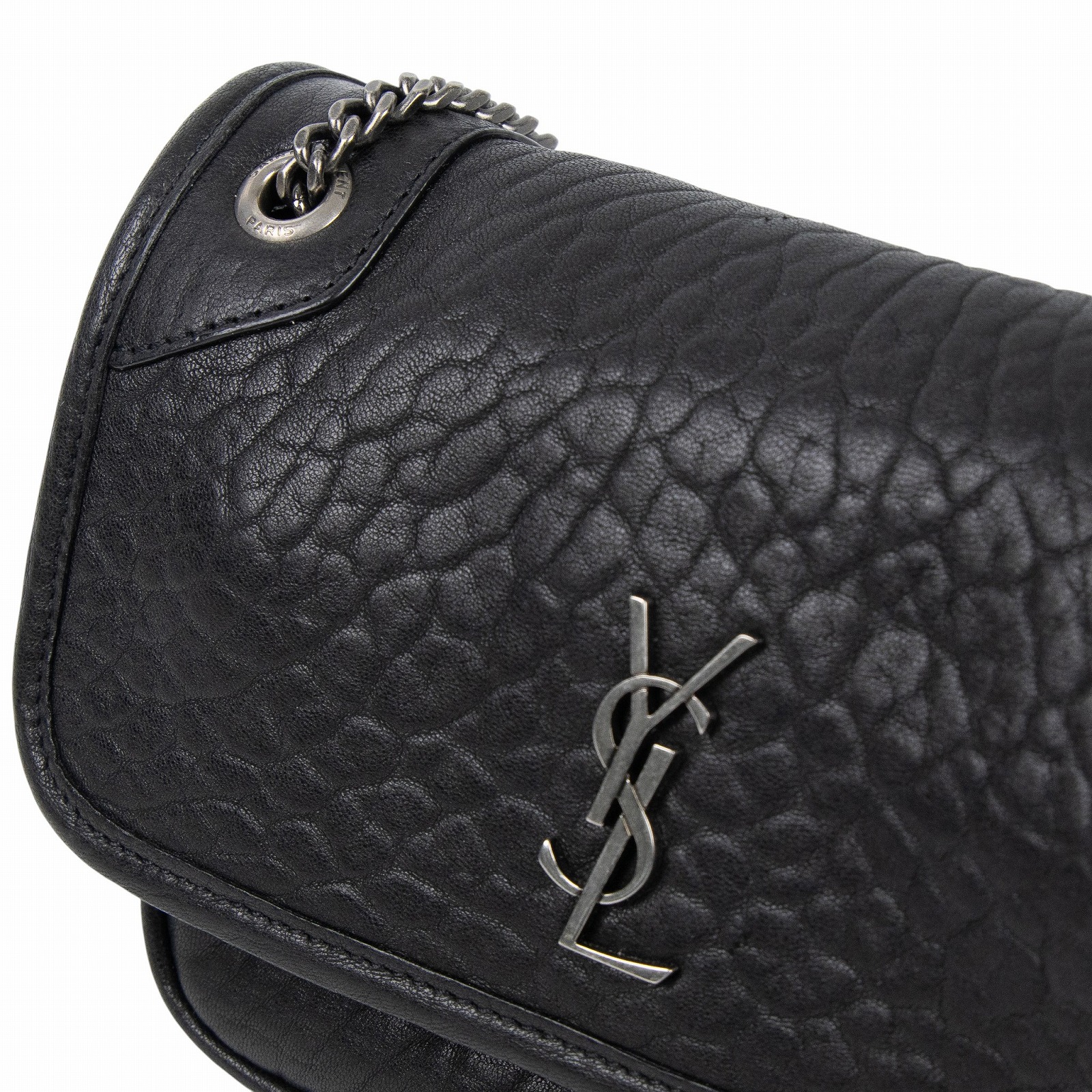 聖羅蘭 YSL SAINT LAURENT Niki 粒面小羊皮 迷你手袋 銀色五金 828736AACIA 黑銀粒面小羊皮NIKI MINI 原廠盒子/防塵袋