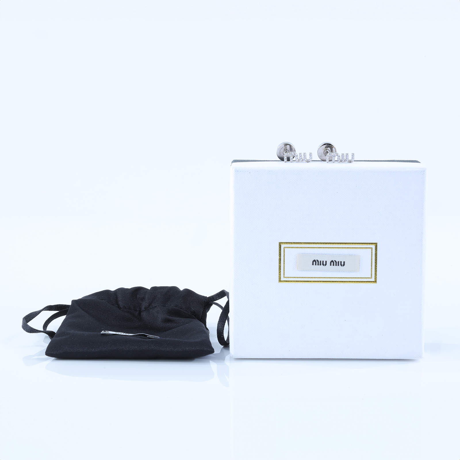 繆繆 MIU MIU 水晶 耳釘 5IO059_2DNC 銀水鑽耳環 原廠盒子/防塵袋