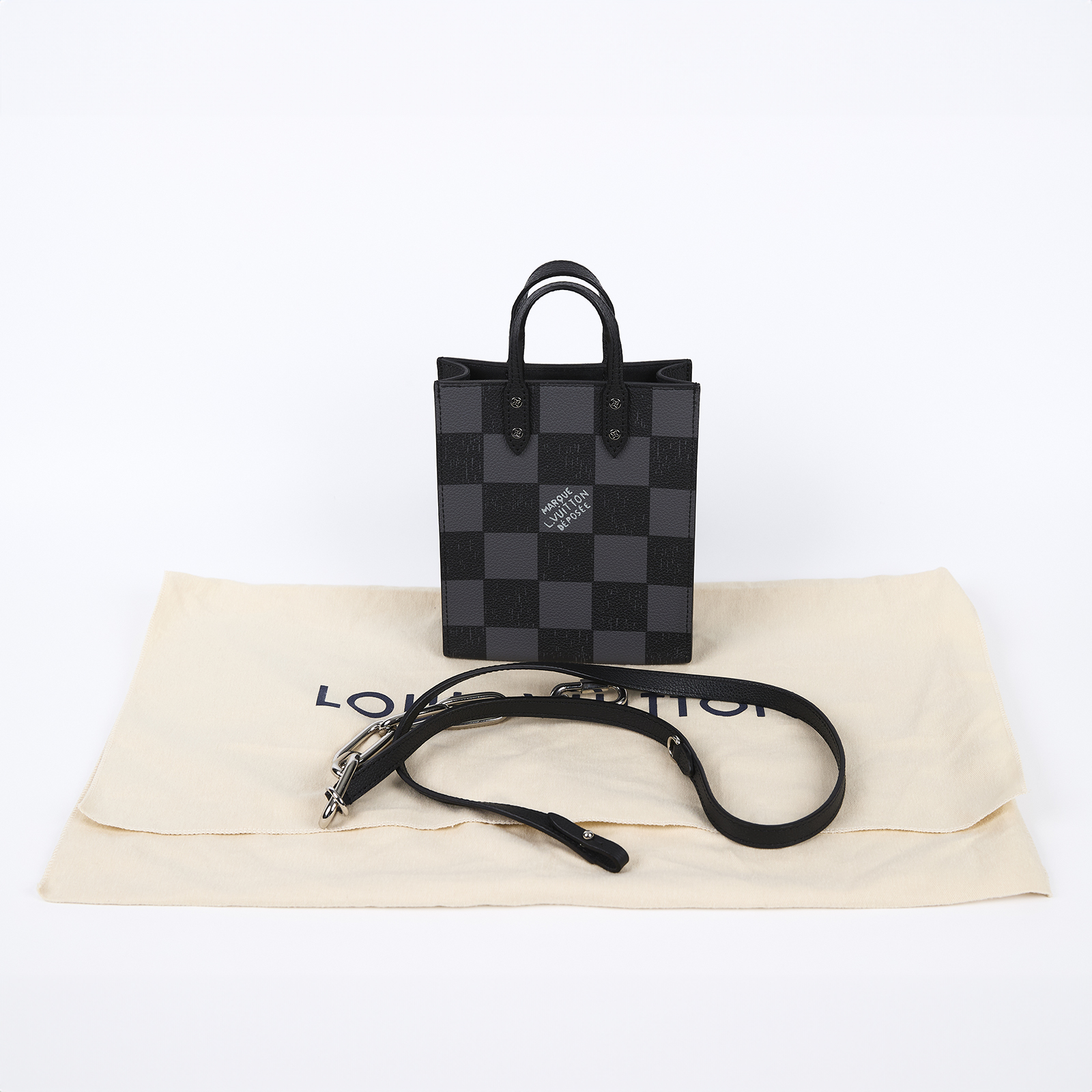 路易威登 LOUIS VUITTON Sac Plat 手提 鏈條包 N60495 晶片款 黑牛棋盤格SAC PLAT 防塵袋