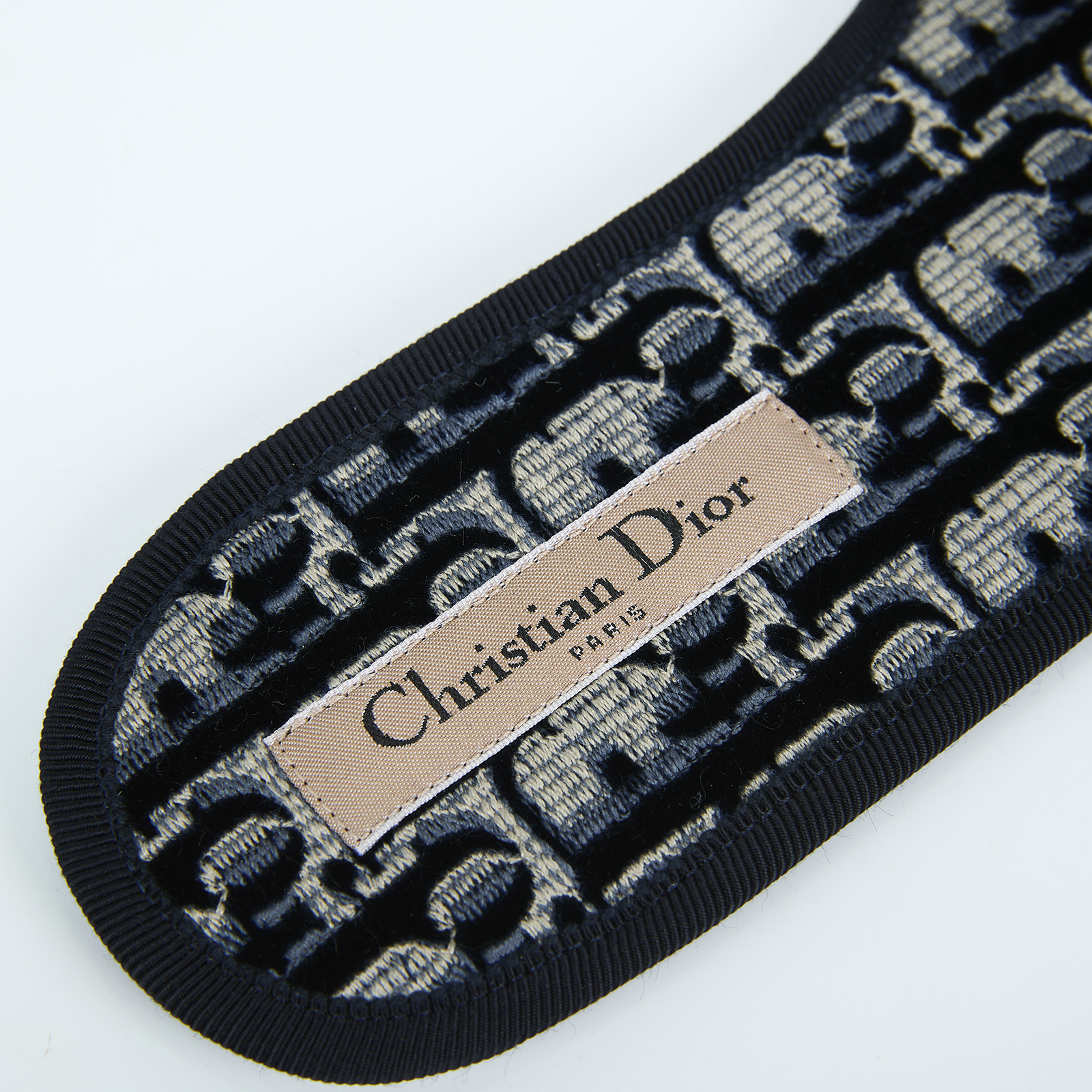 迪奧 CHRISTIAN DIOR Chez Moi 拖鞋 KCQ491OBE_38 深藍帆布絲絨拖鞋 原廠盒子/防塵袋