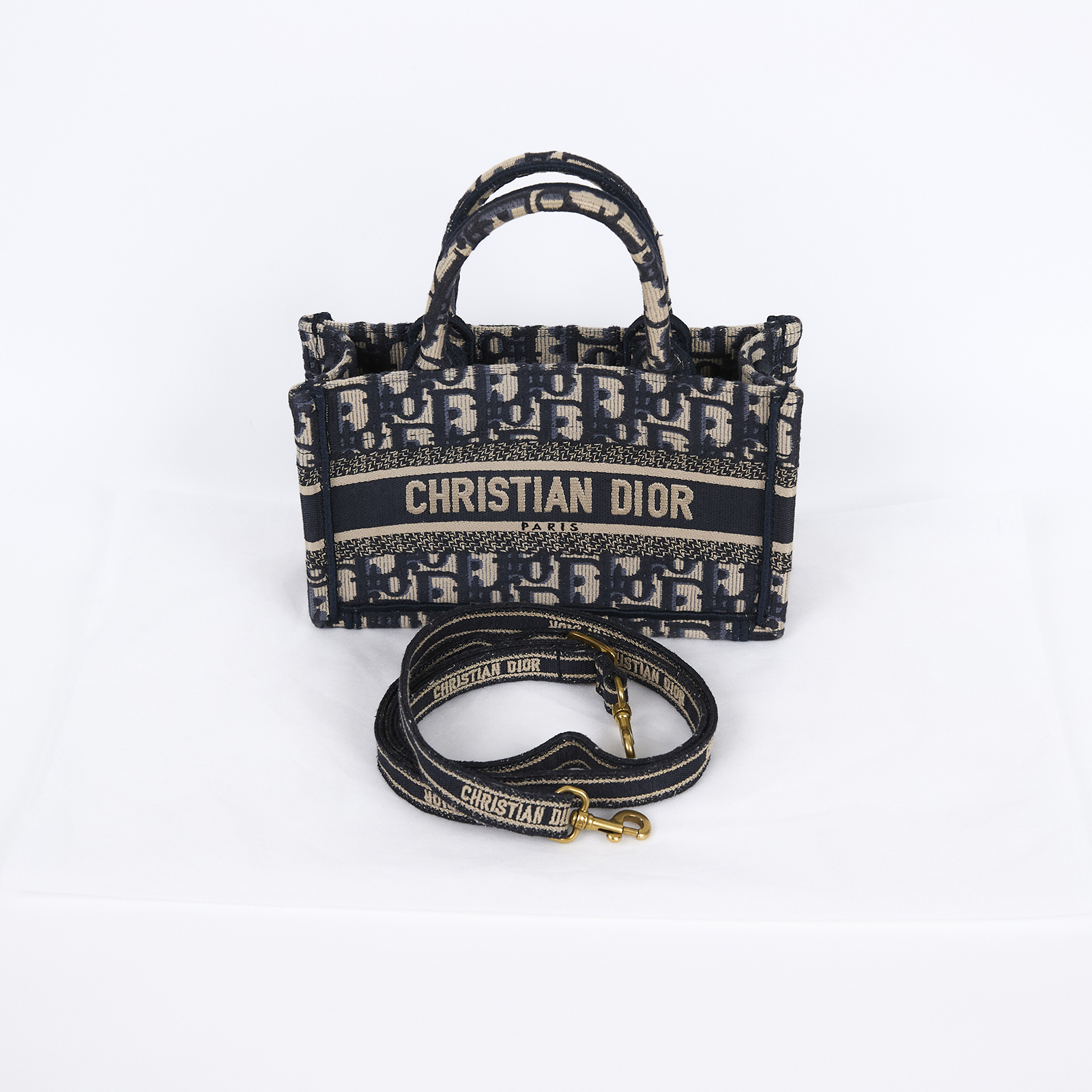 迪奧 CHRISTIAN DIOR Book Tote 迷你 手提 肩背 托特包 藍色 米色 S5573CRIW 藍刺繡Book Tote 迷你托特包 背帶