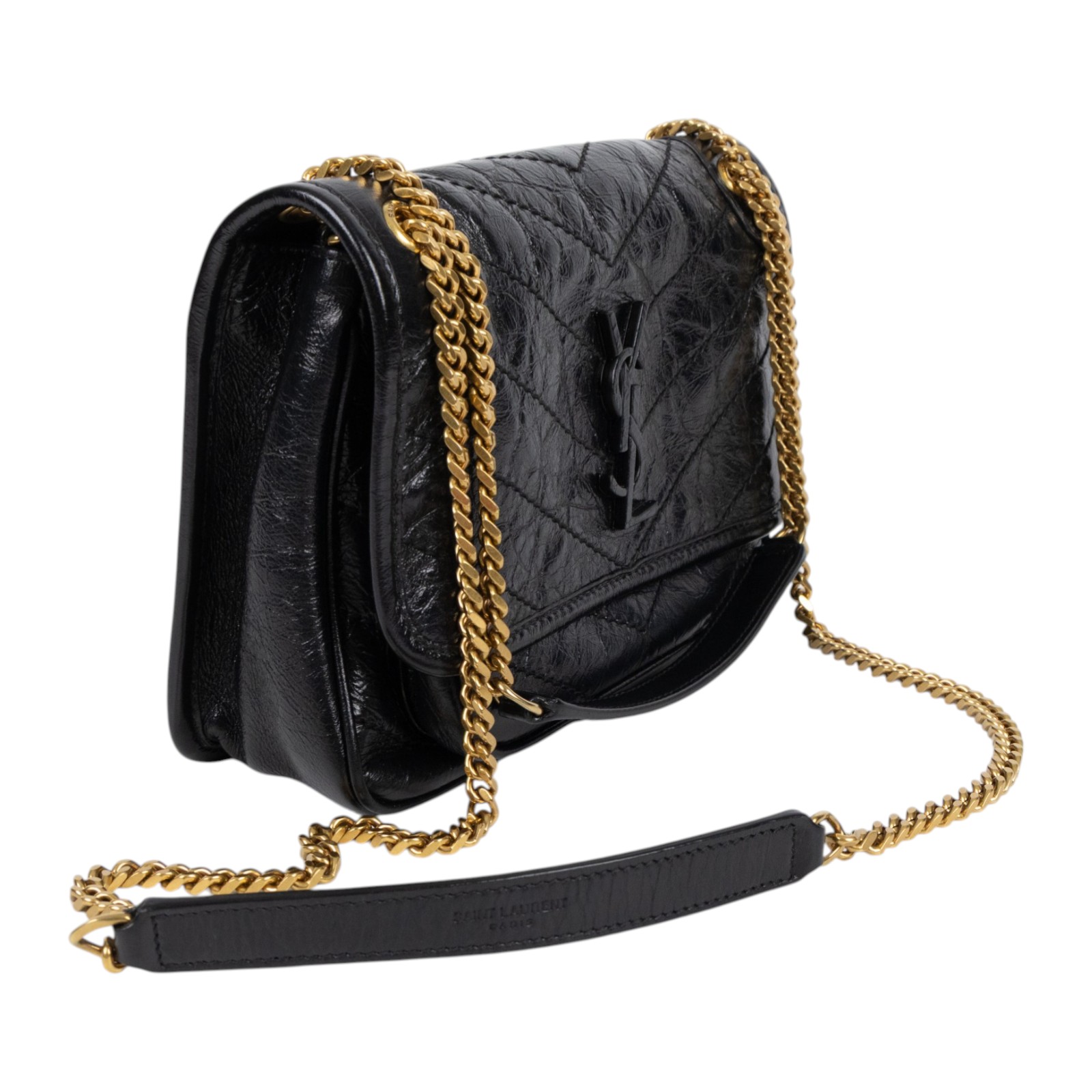 聖羅蘭 YSL SAINT LAURENT Niki 復古小牛皮 Baby 斜背 翻蓋包 6331600EN07 黑NIKI BABY肩背包 無附屬品