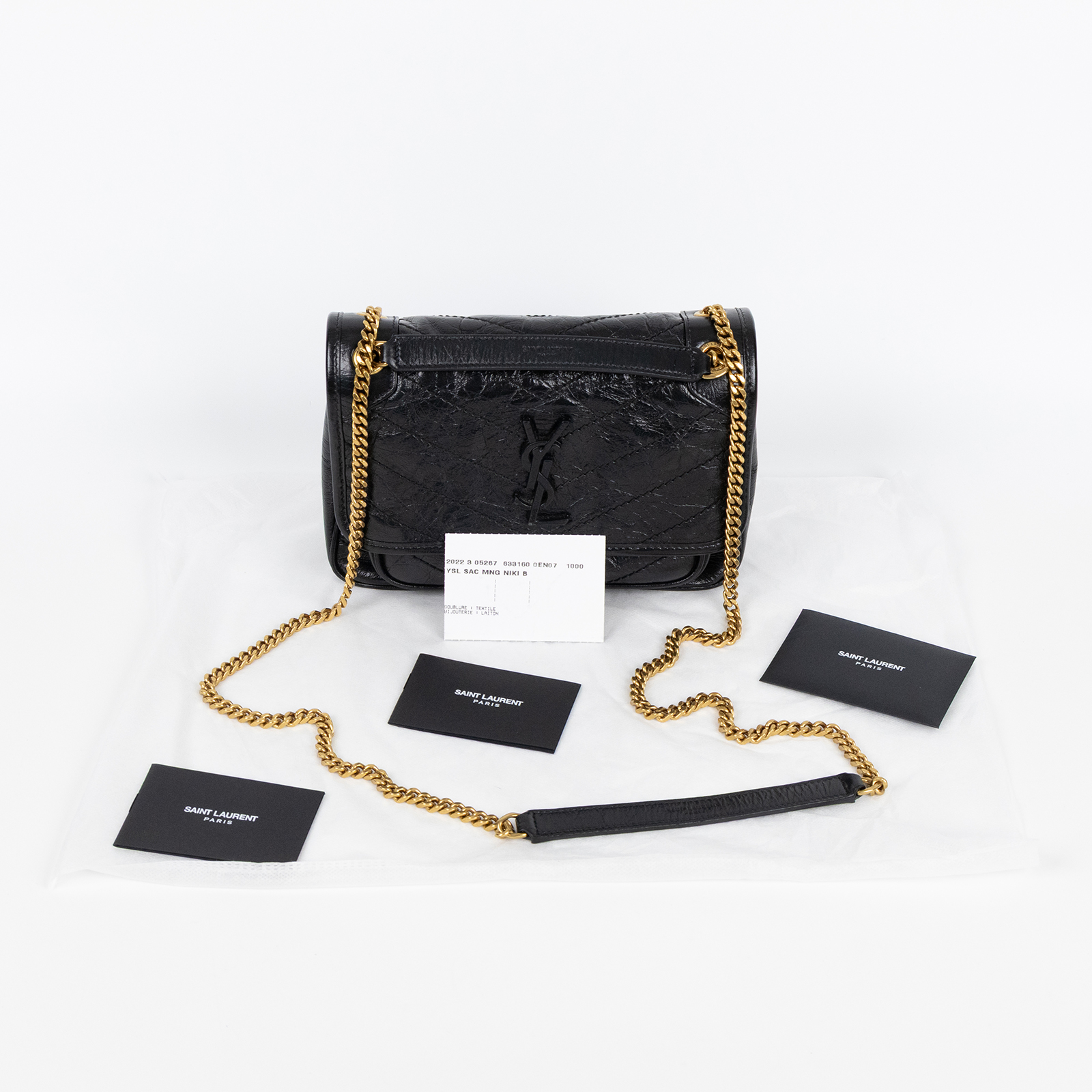 聖羅蘭 YSL SAINT LAURENT Niki 復古小牛皮 Baby 斜背 翻蓋包 6331600EN07 黑NIKI BABY肩背包 無附屬品