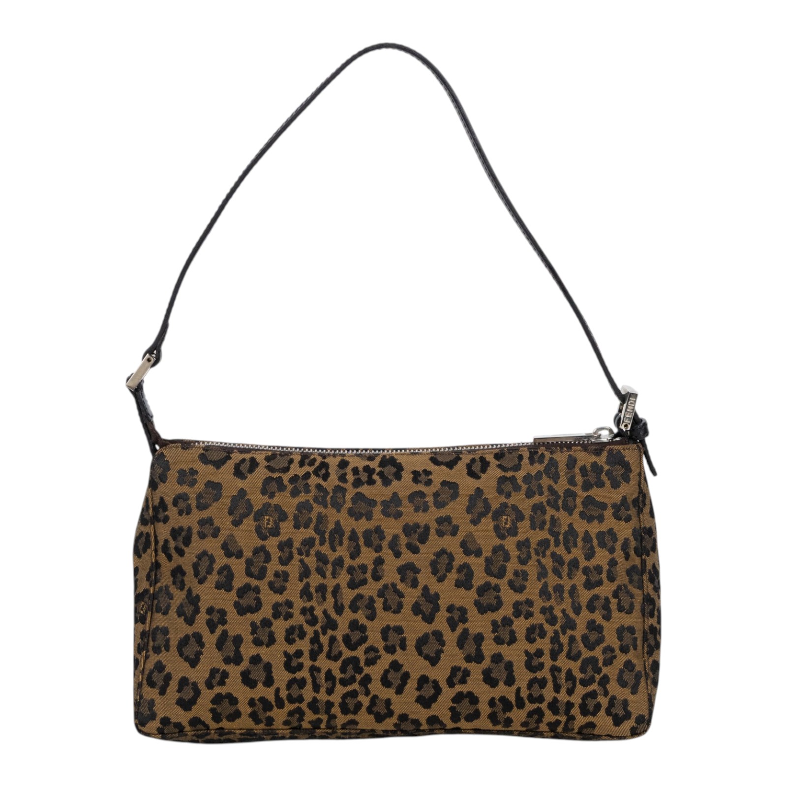 芬迪 FENDI Zucchino Pochette 帆布 肩背包 8BR26700NVT 豹紋肩背包 無附屬品