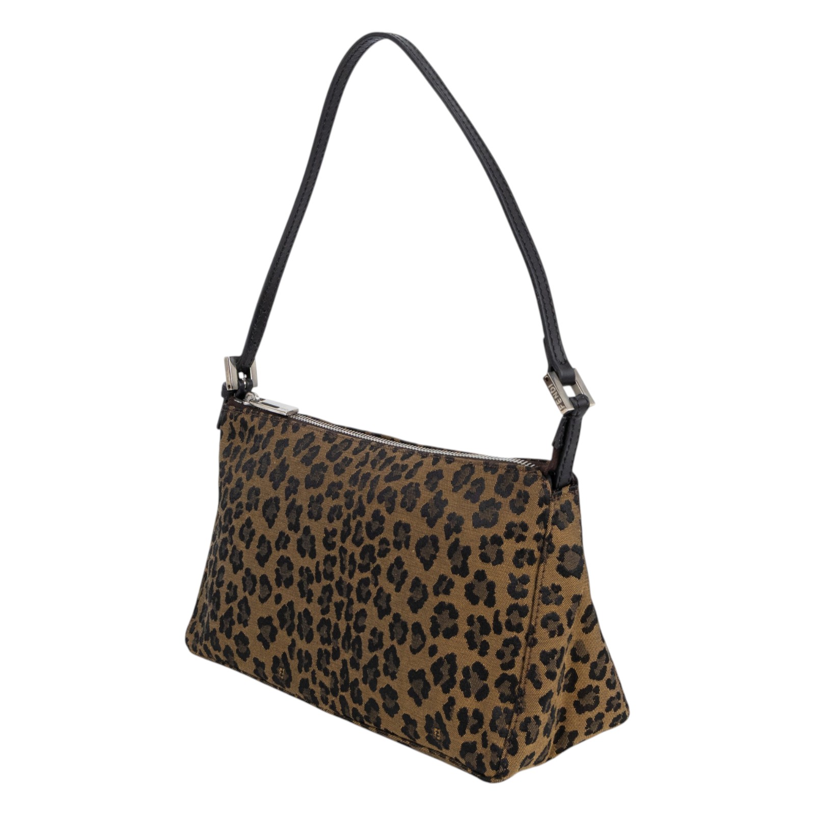 芬迪 FENDI Zucchino Pochette 帆布 肩背包 8BR26700NVT 豹紋肩背包 無附屬品