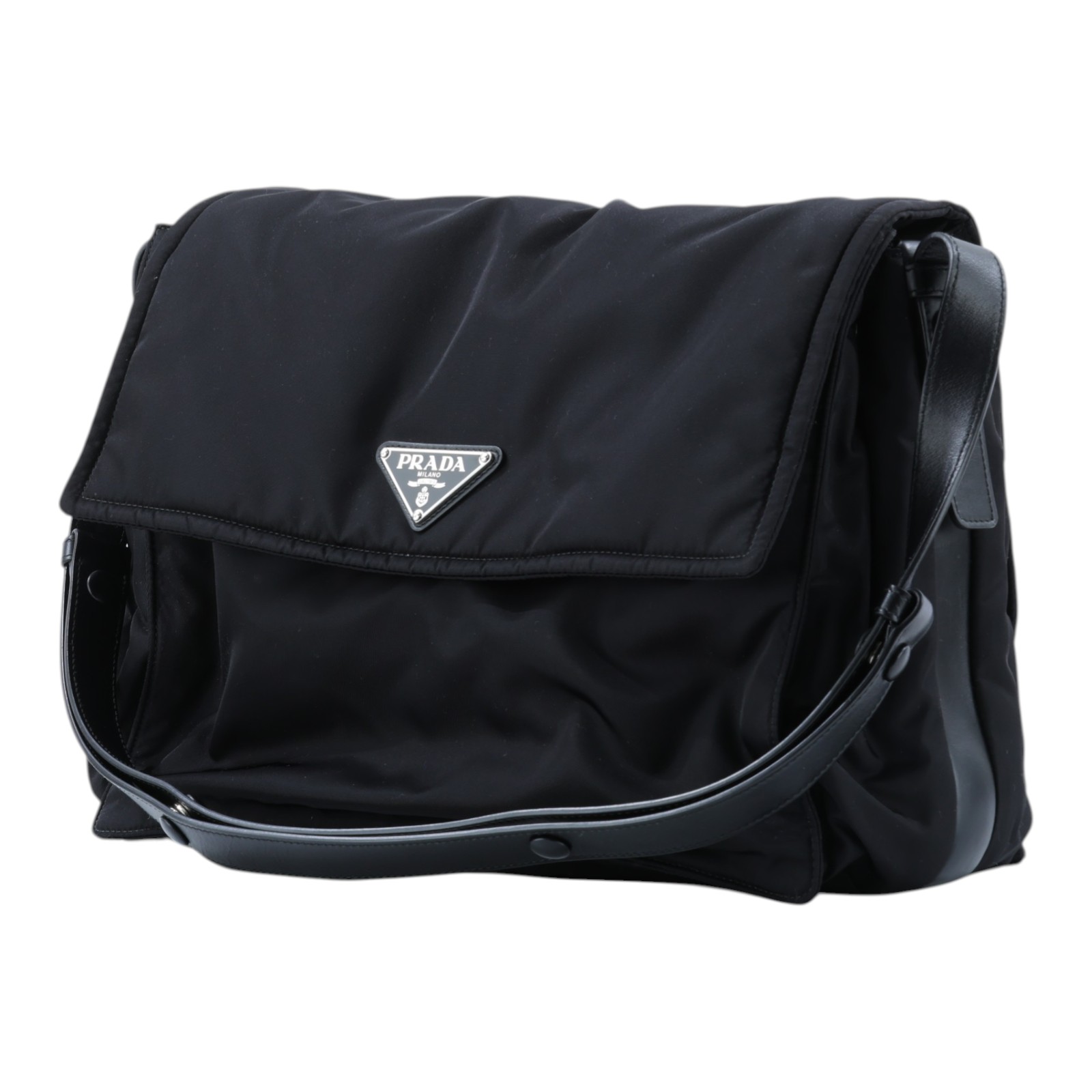 普拉達 PRADA Re-Nylon 夾棉 肩背袋 中型  1BD255_RDLN 黑尼龍郵差包 防塵袋/購買證明