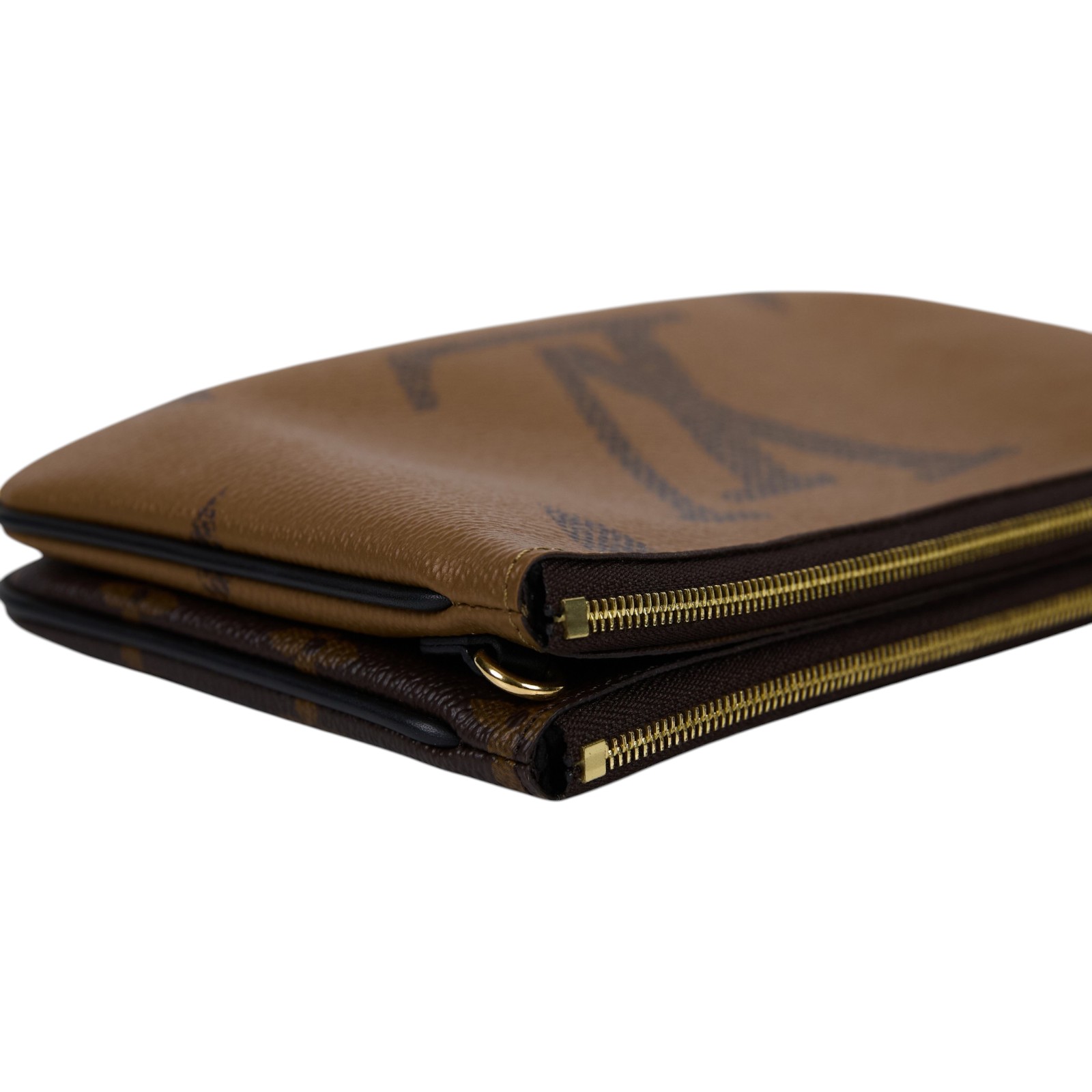 路易威登 LOUIS VUITTON Double Zip Pochette Reverse 帆布 多夾層手拿 斜背包 M69203 晶片款  原廠盒子/防塵袋/背帶