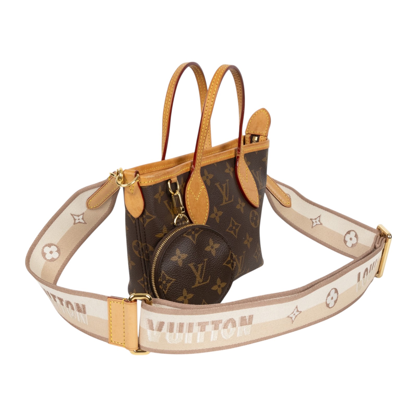 路易威登 LOUIS VUITTON Neverfull BB 手提 斜背包 米色背袋 M46705 晶片款 原花Neverfull BB 背帶/內袋