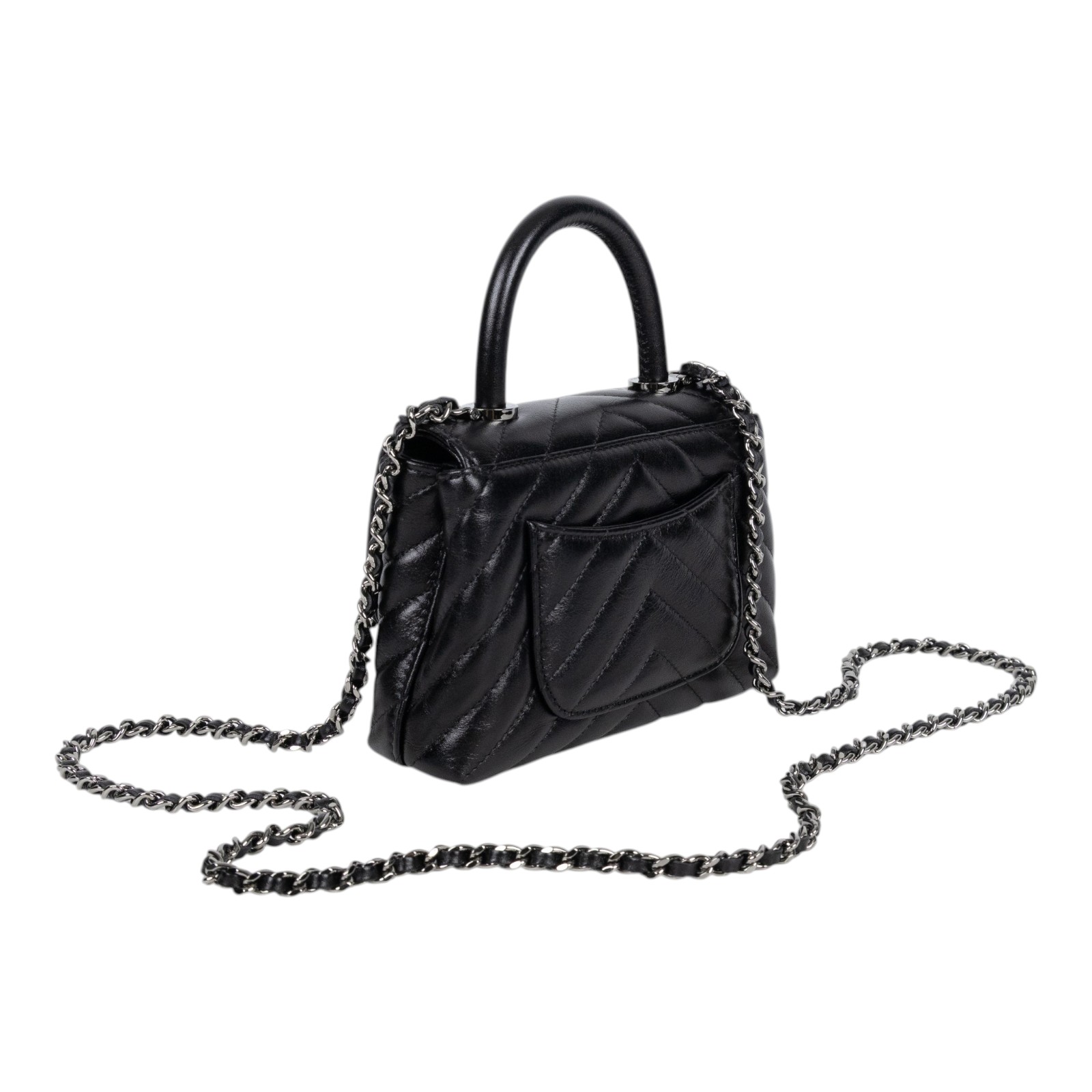 香奈兒 CHANEL Handle 手提 口蓋包 迷你 AP4244 B22135 晶片款 黑銀山型紋coco handle Micro 原廠盒子/防塵袋/購買證明