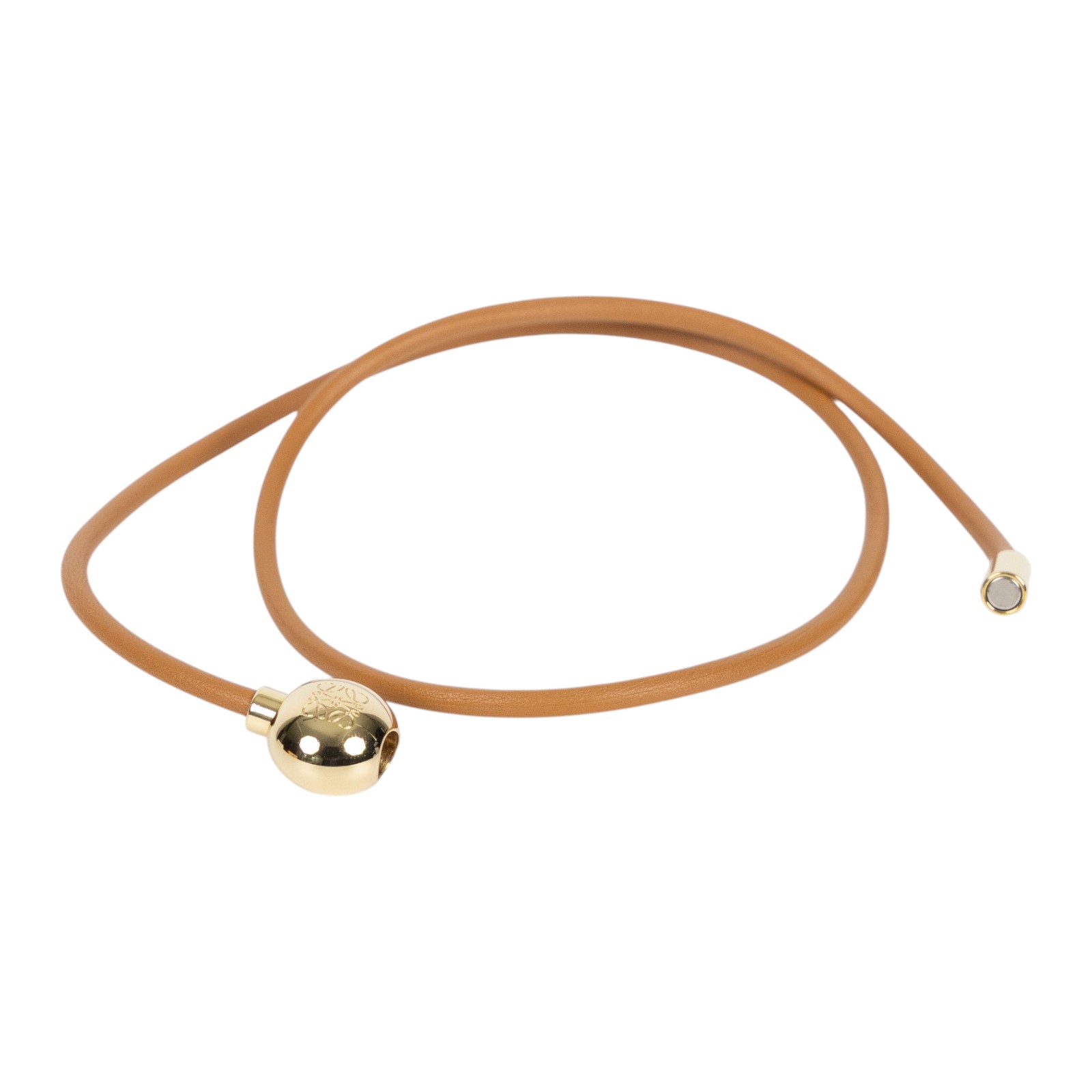 羅意威 LOEWE 小牛皮 Pebble 手環 JJ07240X01_S 暖沙漠/金色 小牛皮鵝卵石手鐲 原廠盒子/防塵袋