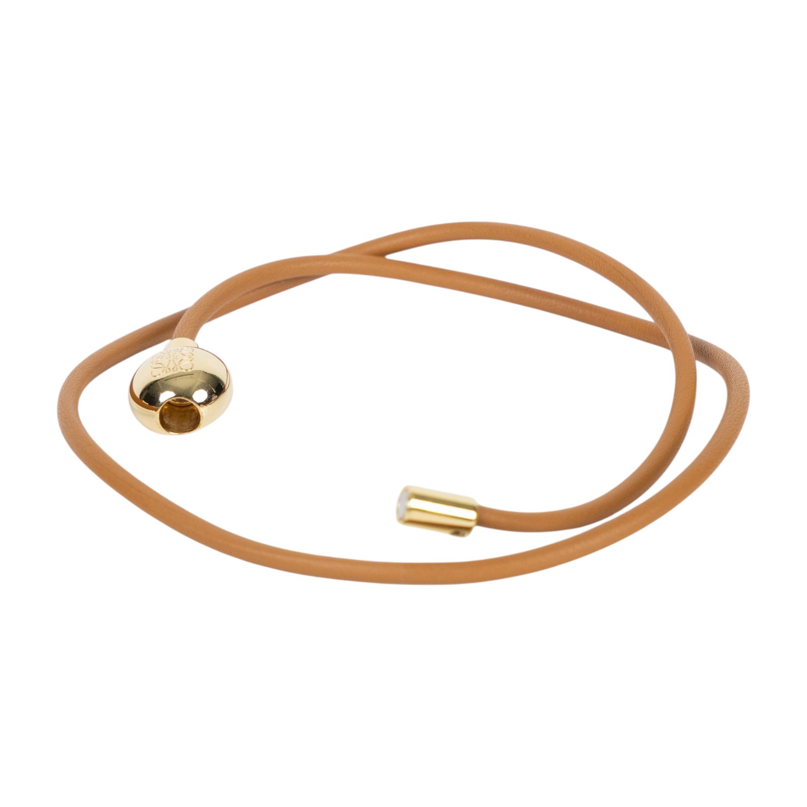 羅意威 LOEWE 小牛皮 Pebble 手環 JJ07240X01_S 暖沙漠/金色 小牛皮鵝卵石手鐲 原廠盒子/防塵袋