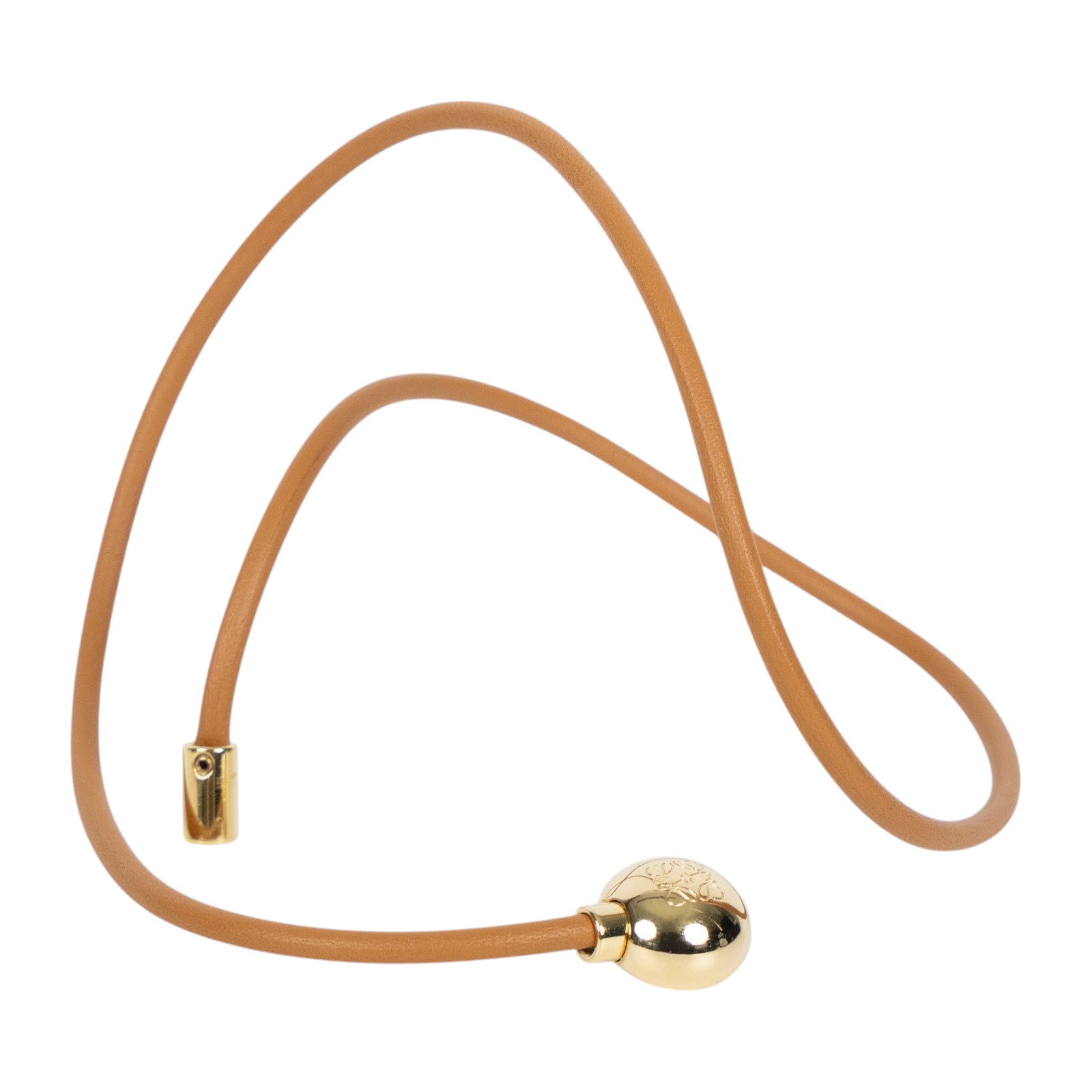 羅意威 LOEWE 小牛皮 Pebble 手環 JJ07240X01_S 暖沙漠/金色 小牛皮鵝卵石手鐲 原廠盒子/防塵袋