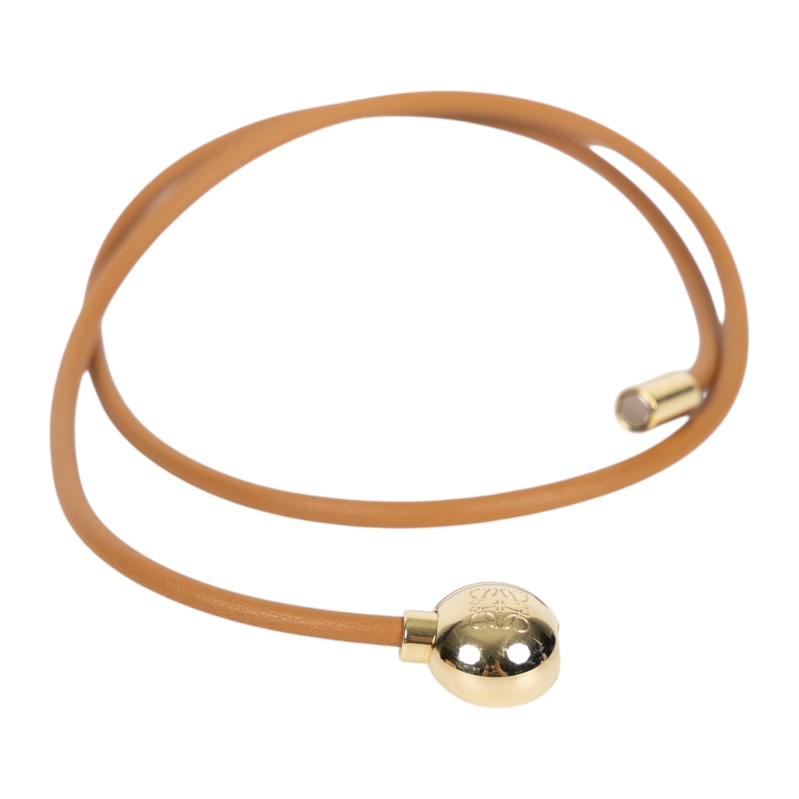 羅意威 LOEWE 小牛皮 Pebble 手環 JJ07240X01_S 暖沙漠/金色 小牛皮鵝卵石手鐲 原廠盒子/防塵袋