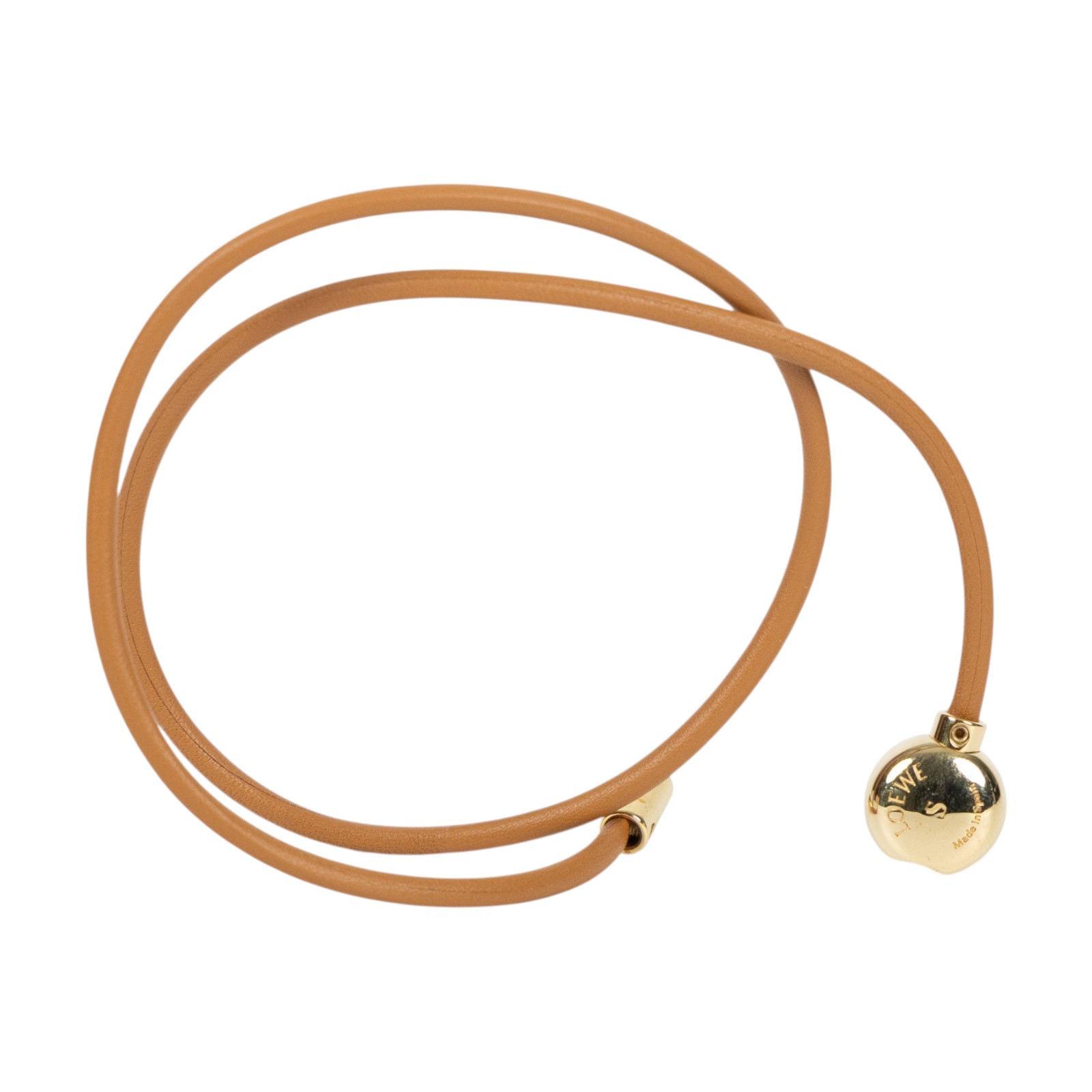 羅意威 LOEWE 小牛皮 Pebble 手環 JJ07240X01_S 暖沙漠/金色 小牛皮鵝卵石手鐲 原廠盒子/防塵袋