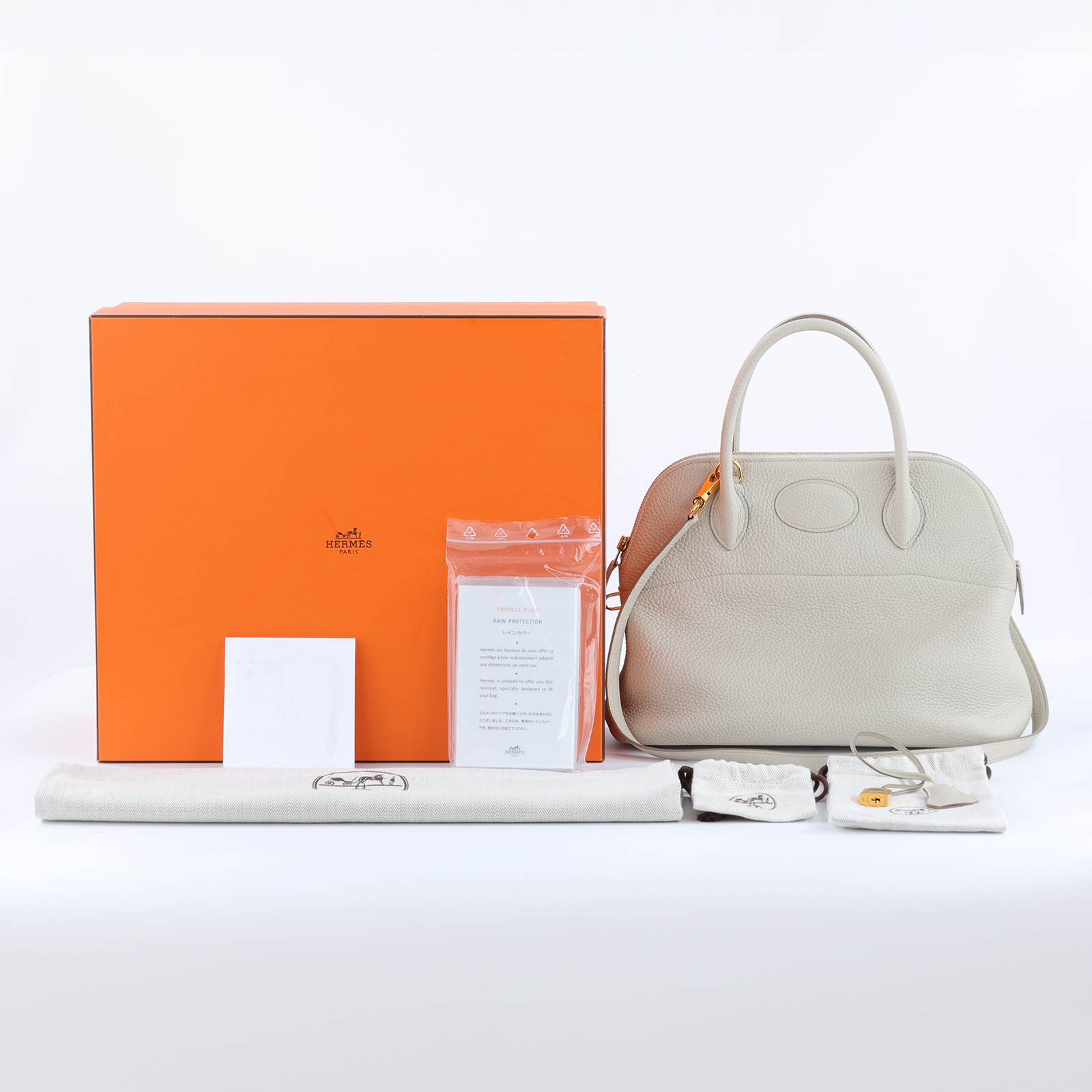 愛馬仕 Hermes Bolide Bag 柏莉包 31 BL31 A IT 012 CW A刻 灰白BOLIDE 31 原廠盒子/防塵袋/鎖組/背帶/雨衣