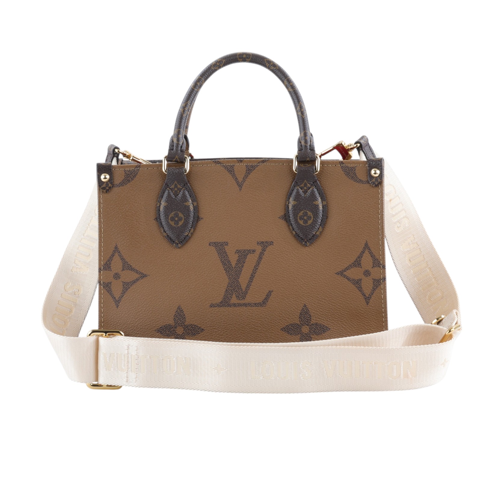路易威登 LOUIS VUITTON OnTheGo PM 雙色帆布 手提 斜背包 M46373 晶片款  原廠盒子/防塵袋/購買證明/內袋/背帶
