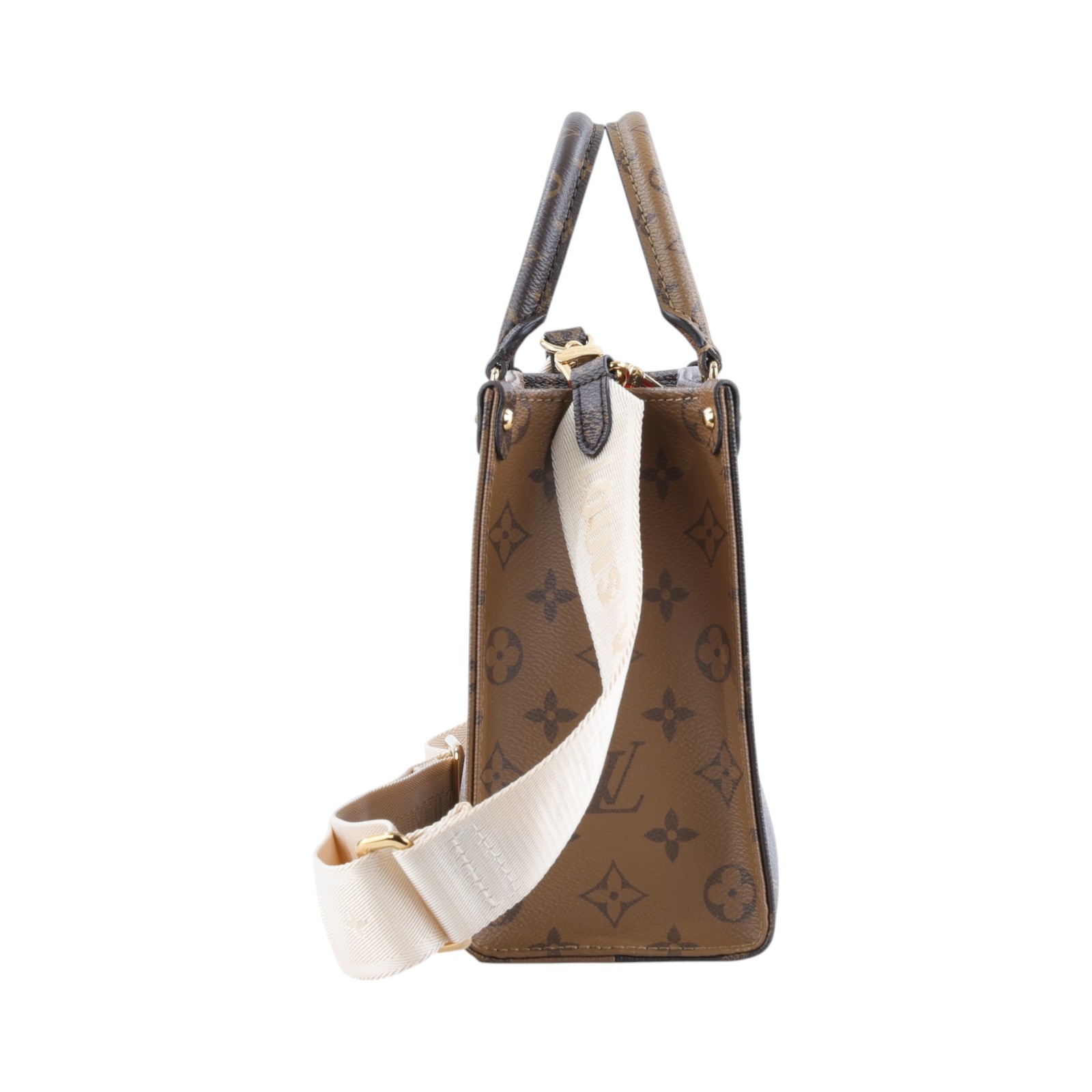 路易威登 LOUIS VUITTON OnTheGo PM 雙色帆布 手提 斜背包 M46373 晶片款  原廠盒子/防塵袋/購買證明/內袋/背帶
