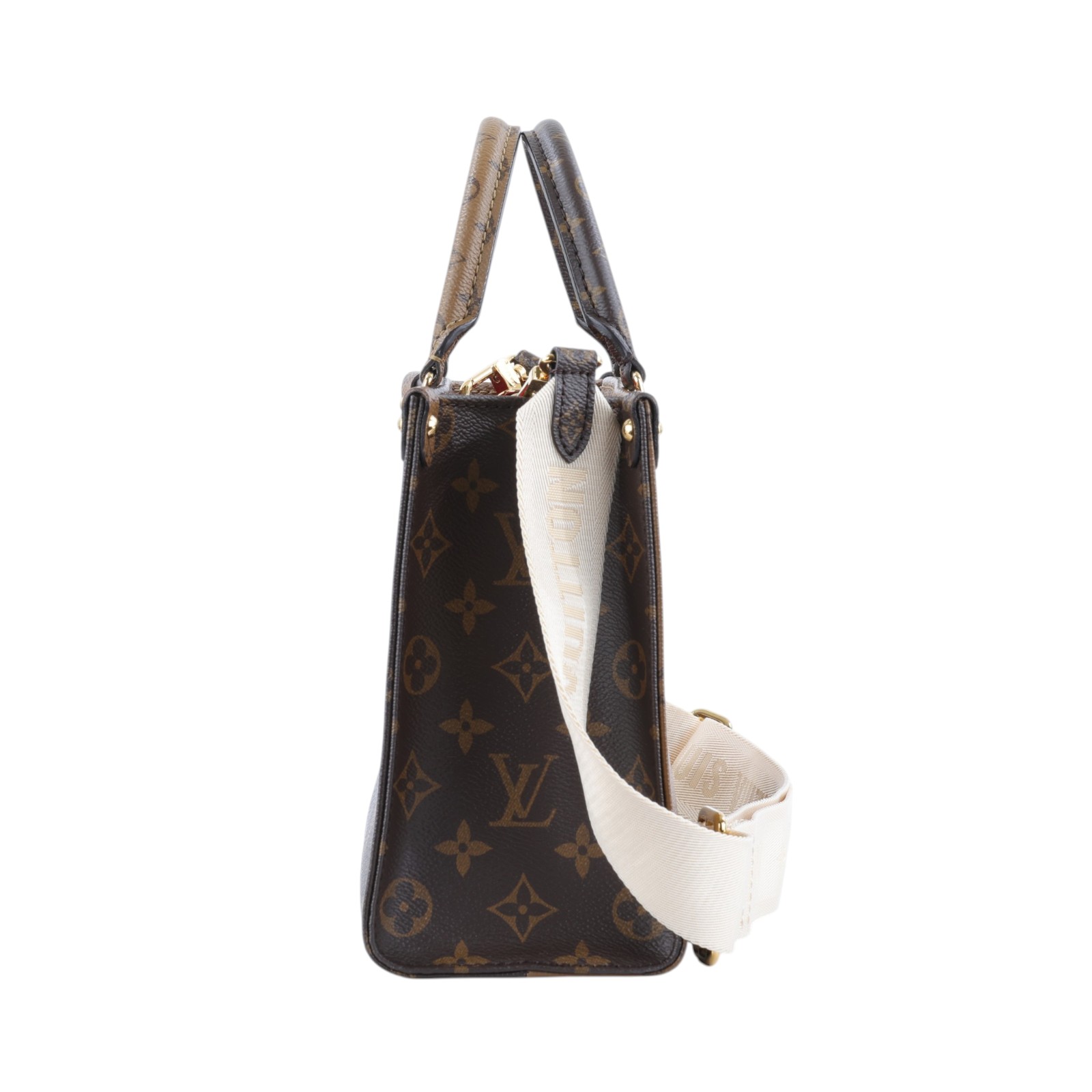 路易威登 LOUIS VUITTON OnTheGo PM 雙色帆布 手提 斜背包 M46373 晶片款  原廠盒子/防塵袋/購買證明/內袋/背帶