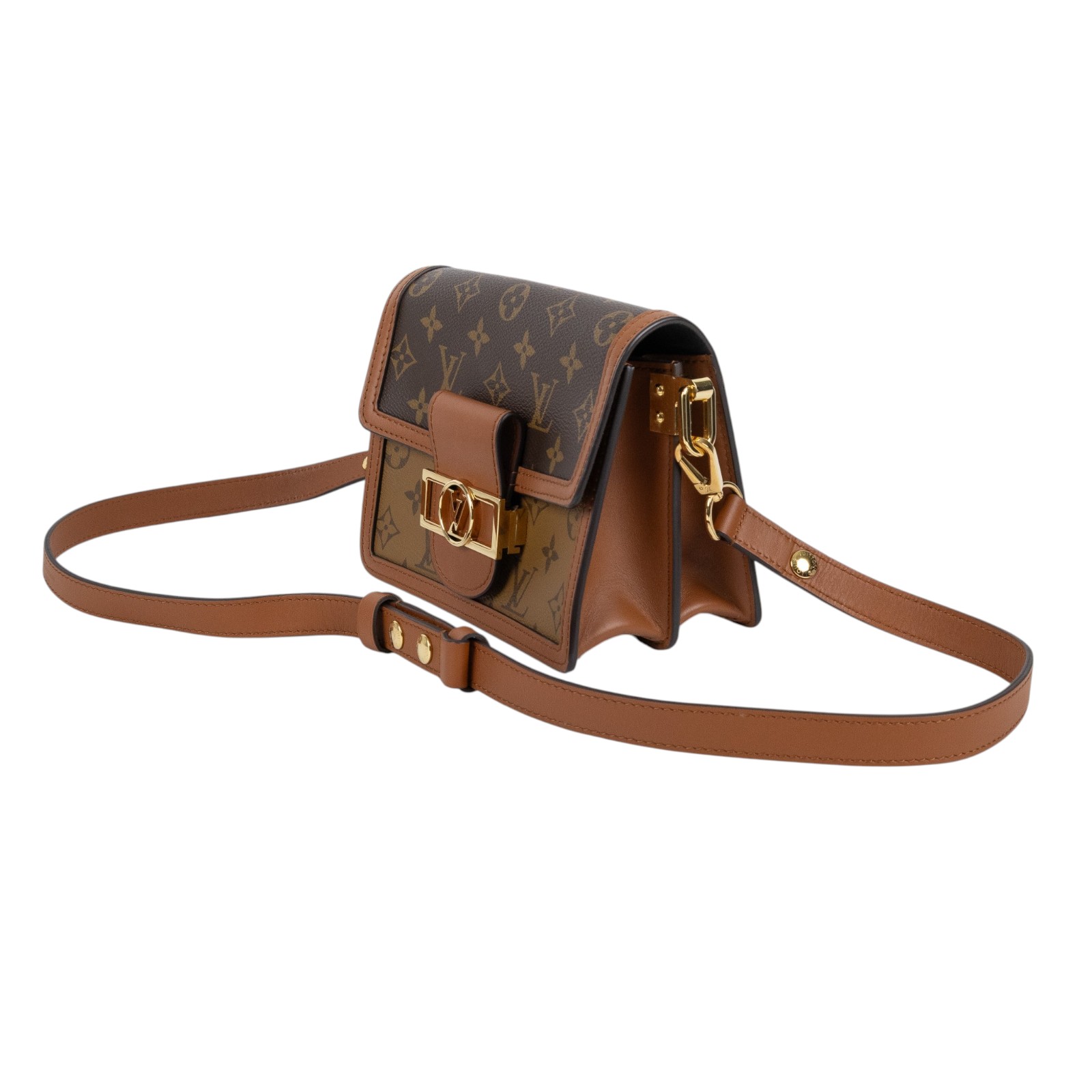 路易威登 LOUIS VUITTON Mini Dauphine 達芙妮 Reverse皮革飾邊 帆布肩背 斜背包 M45959  防塵袋/原廠盒子/背帶