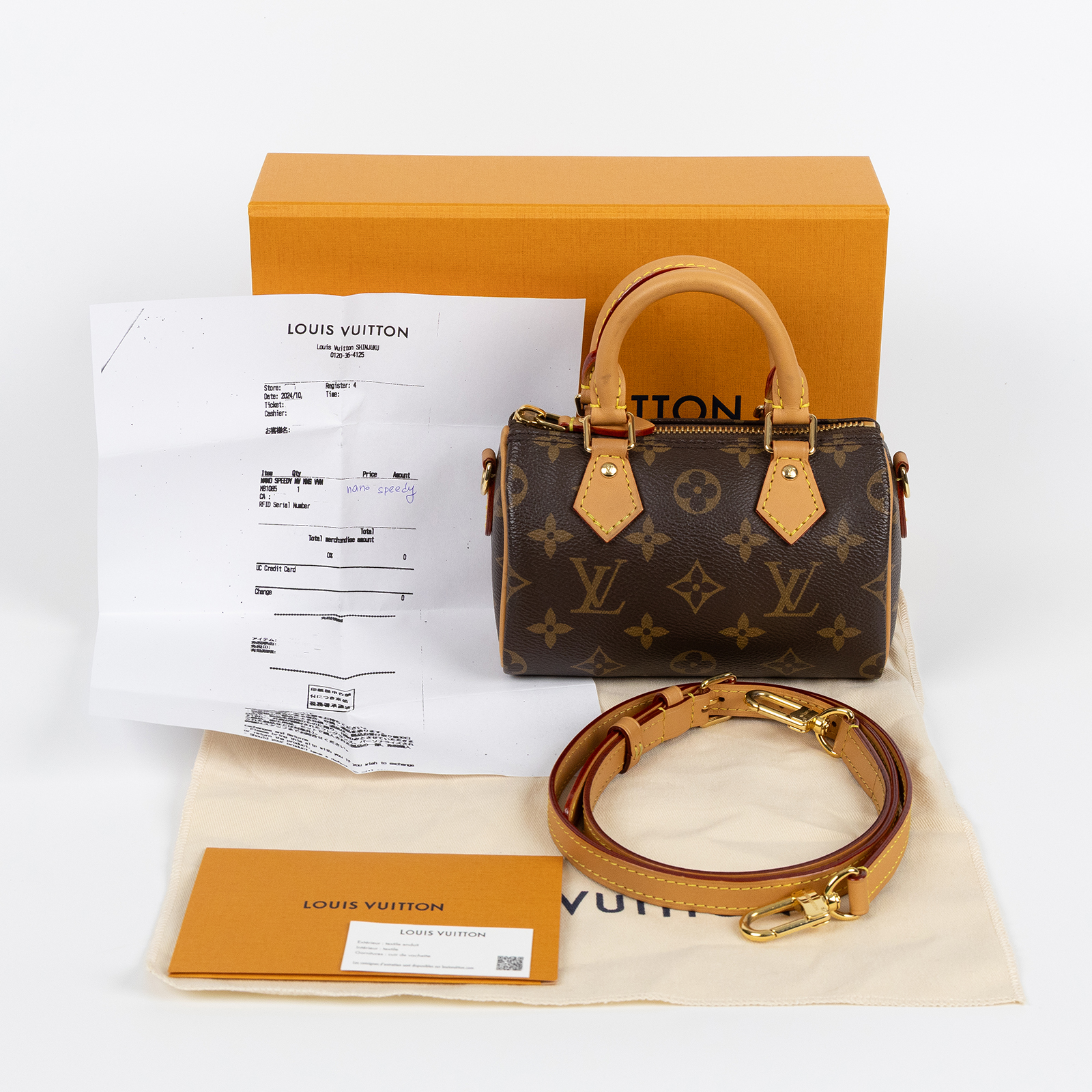 路易威登 LOUIS VUITTON Nano Speedy 原花 手提 肩背包 M81085 原花NANO SPEEDY 原廠盒子/防塵袋/背帶/購買證明影本