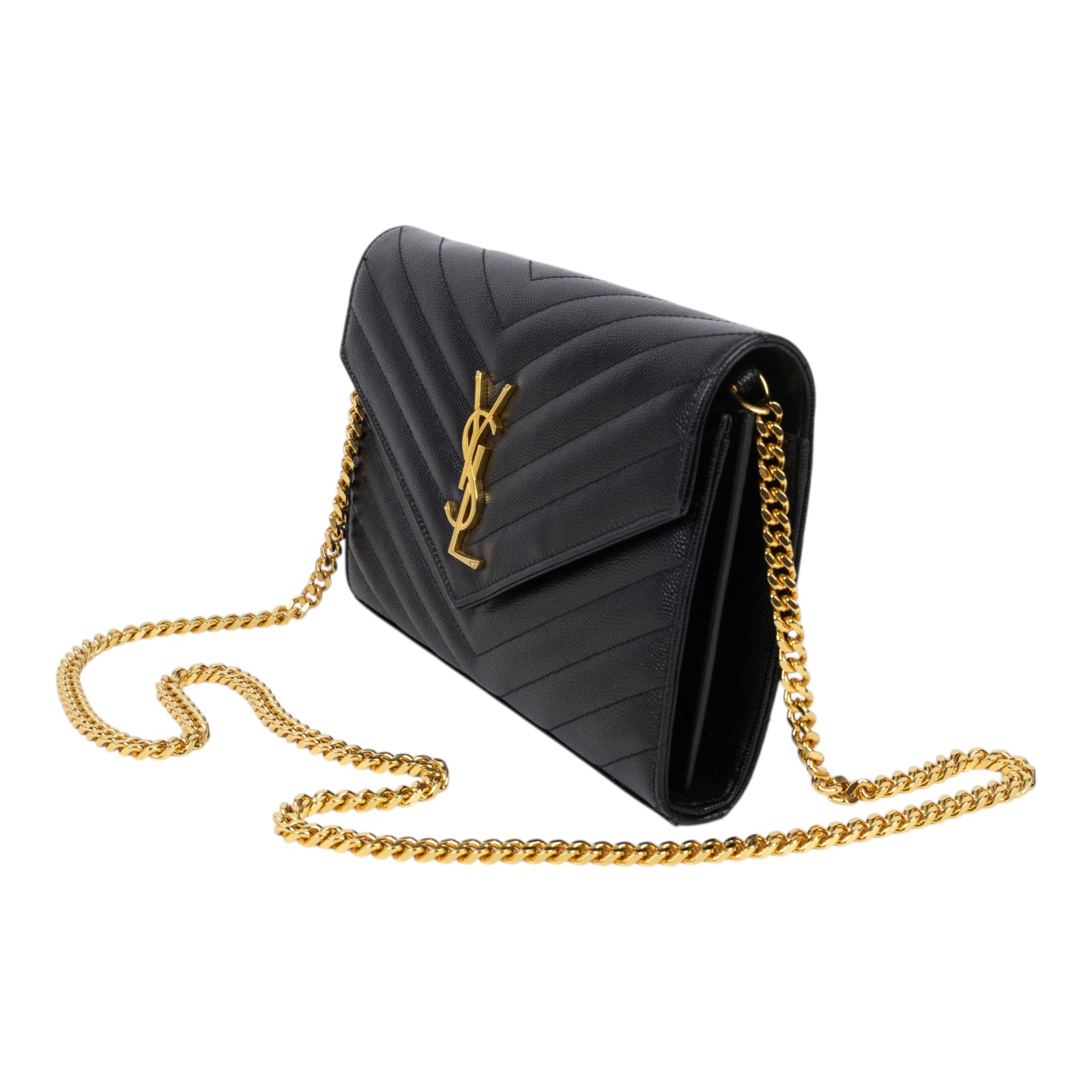 聖羅蘭 YSL SAINT LAURENT Cassandre 經典粒面皮革 鏈條 錢包 金色五金 377828BOW01  原廠盒子/防塵袋/購買證明