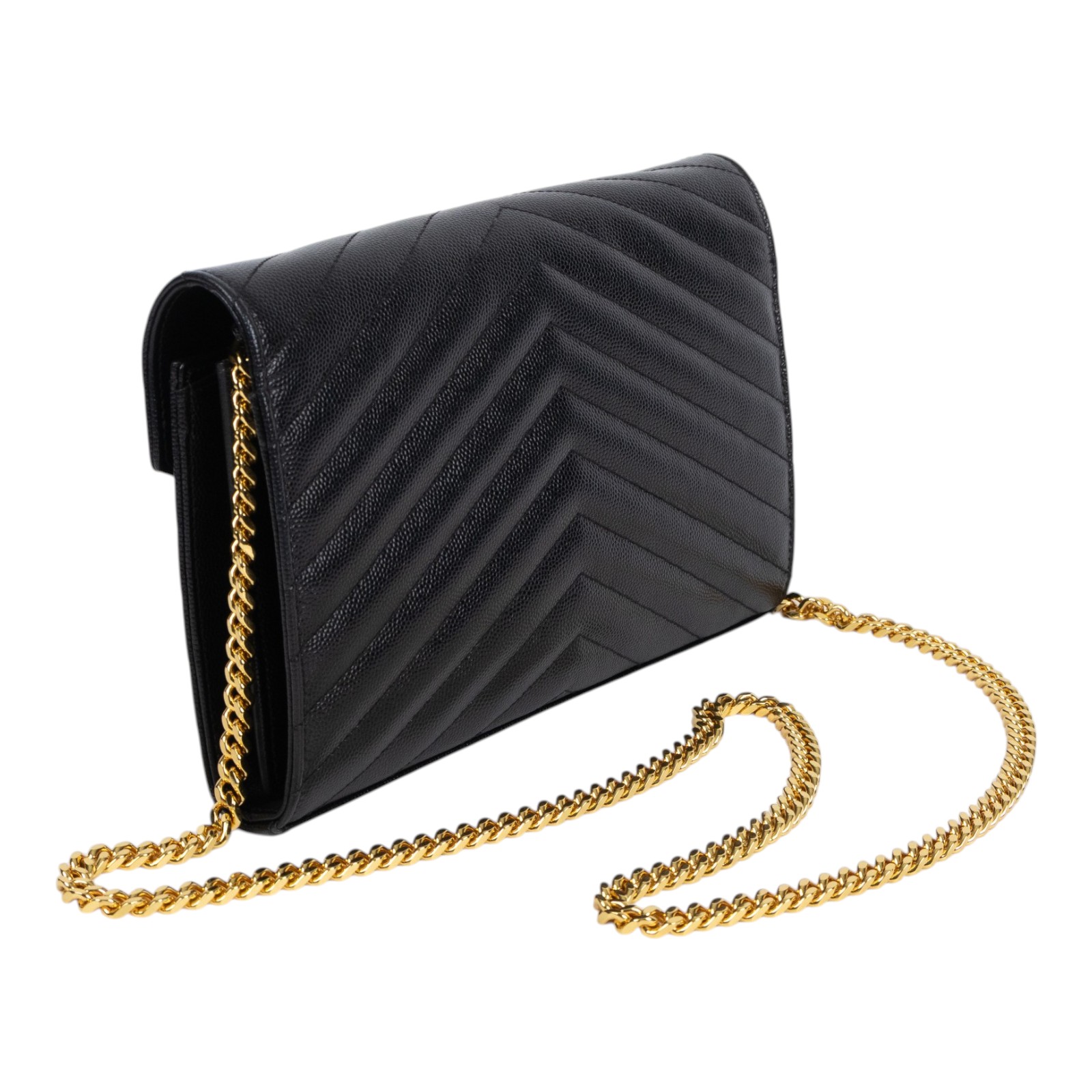 聖羅蘭 YSL SAINT LAURENT Cassandre 經典粒面皮革 鏈條 錢包 金色五金 377828BOW01  原廠盒子/防塵袋/購買證明