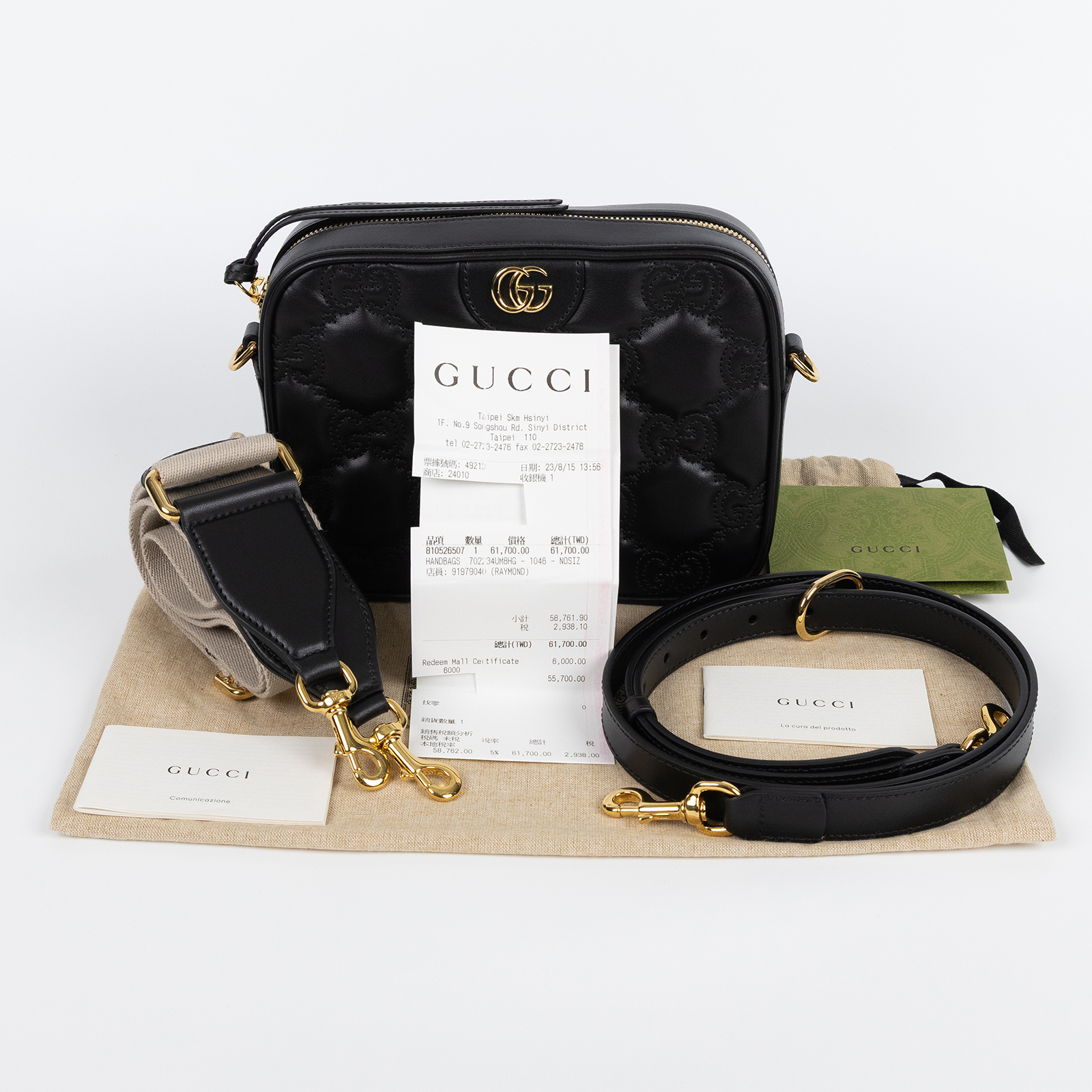古馳 GUCCI GG Matelasse 肩背包 斜背包 700234 UM8HG 黑金牛Matelesse斜背相機包 防塵袋/ 背帶X2/購買證明