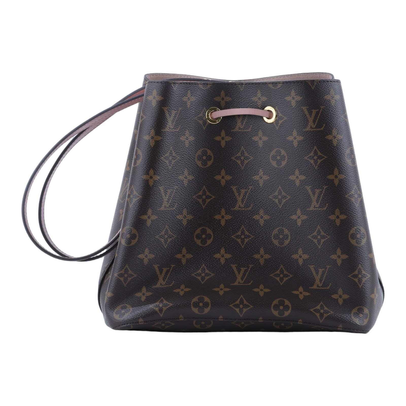 路易威登 LOUIS VUITTON NéoNoé MM 經典帆布 肩背 水桶包 粉紅色 M44022 晶片款 原花拼粉NEONOE 背帶