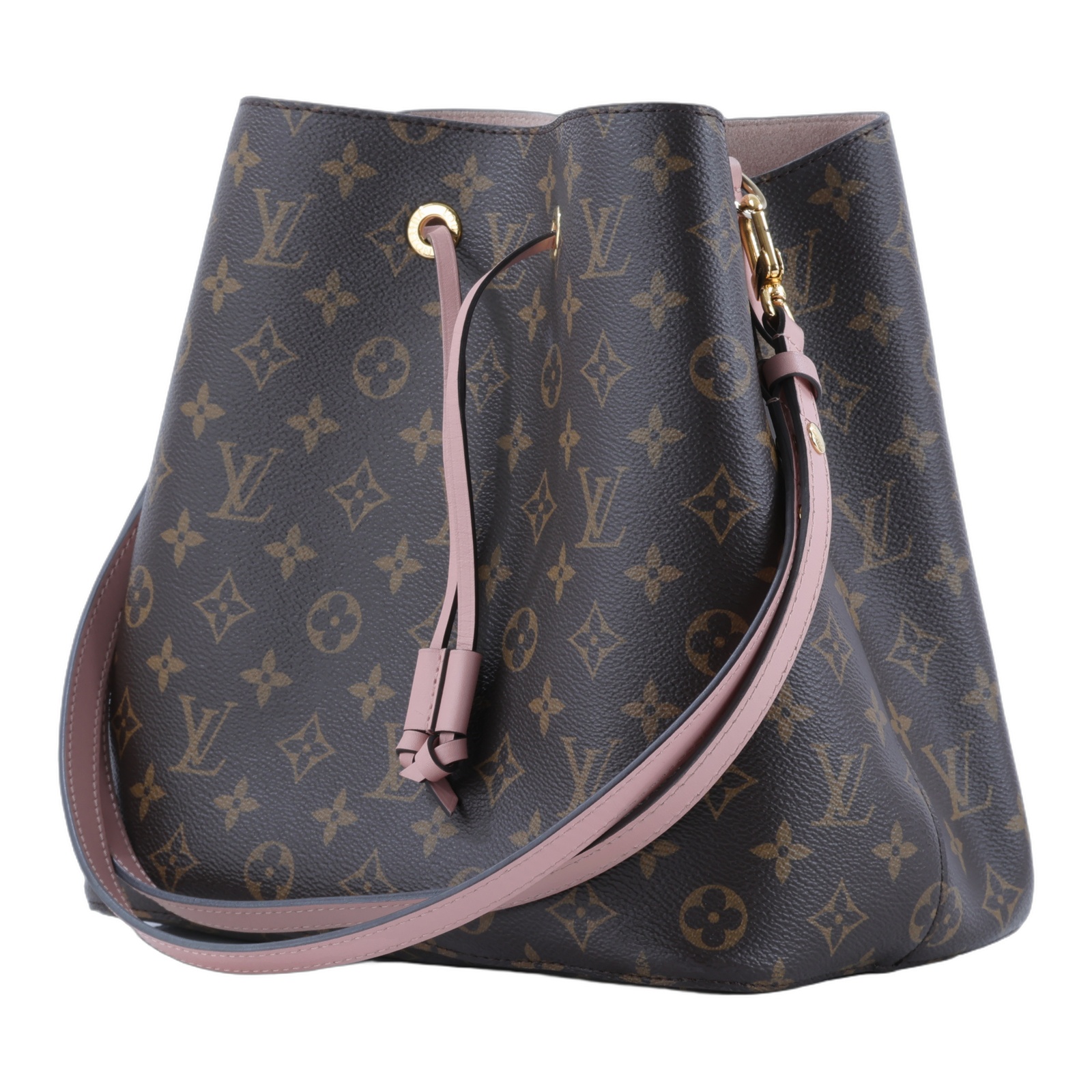 路易威登 LOUIS VUITTON NéoNoé MM 經典帆布 肩背 水桶包 粉紅色 M44022 晶片款 原花拼粉NEONOE 背帶