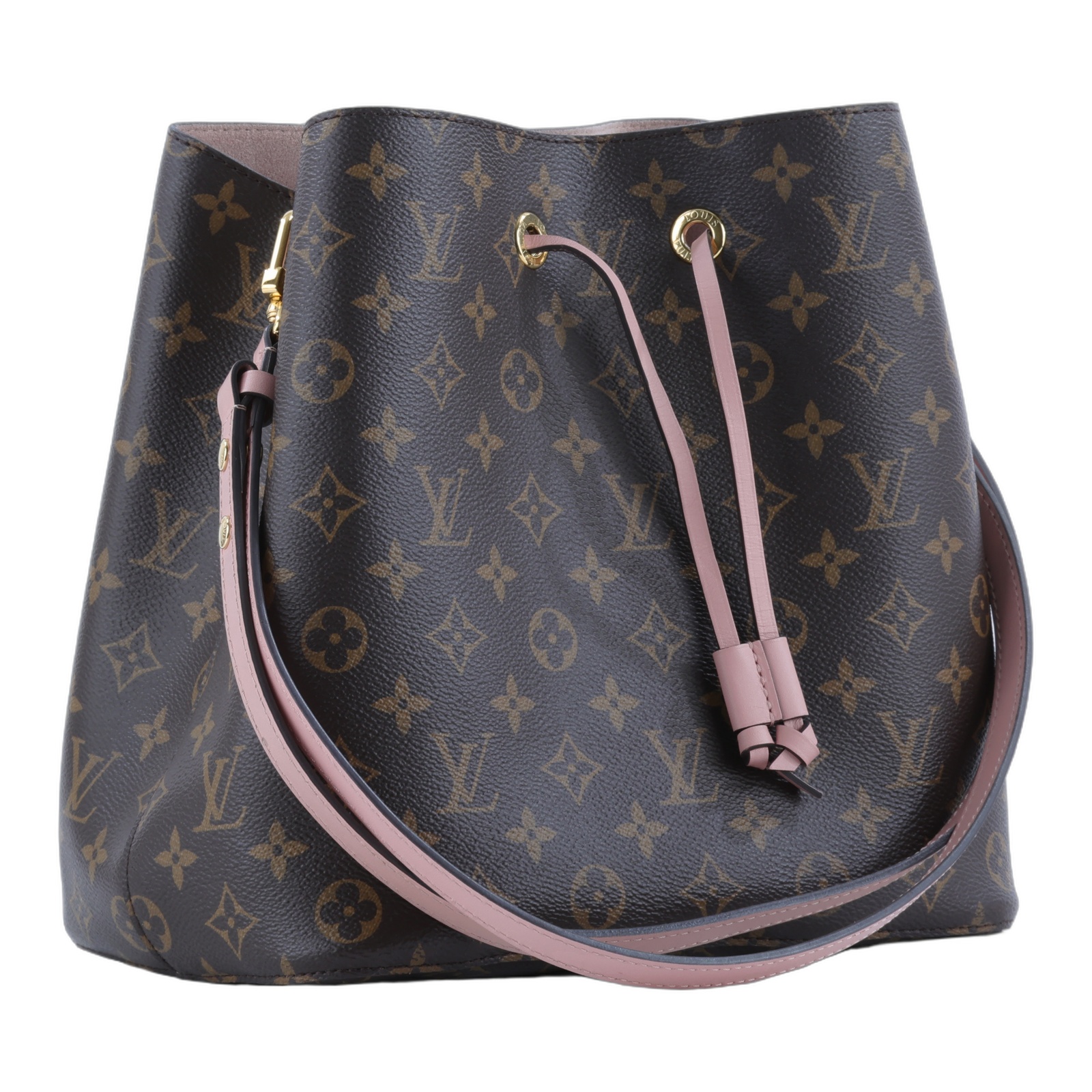 路易威登 LOUIS VUITTON NéoNoé MM 經典帆布 肩背 水桶包 粉紅色 M44022 晶片款 原花拼粉NEONOE 背帶