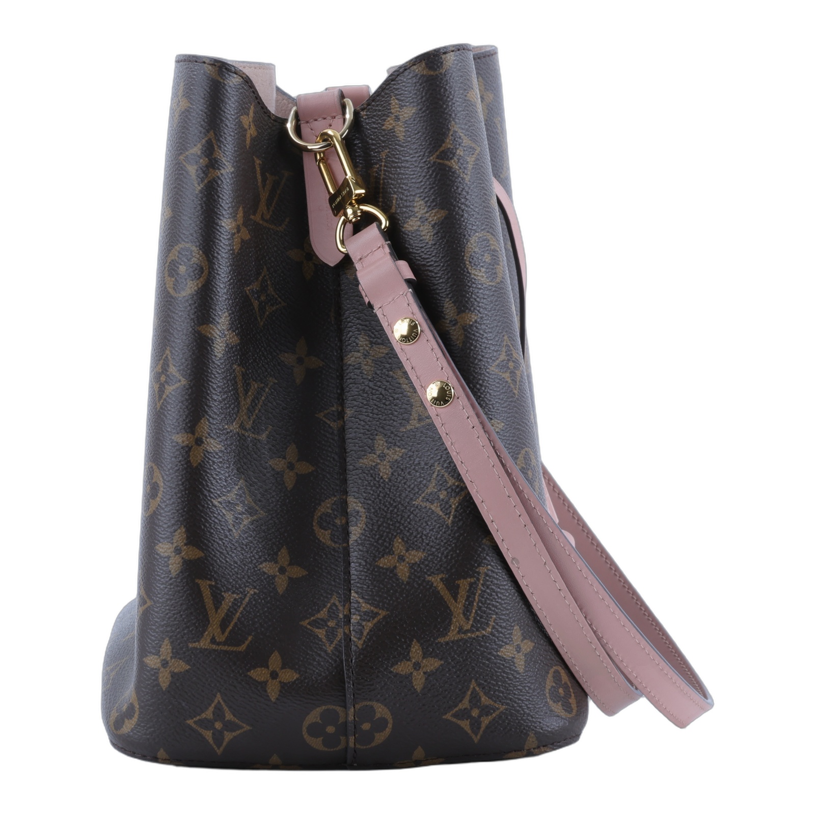 路易威登 LOUIS VUITTON NéoNoé MM 經典帆布 肩背 水桶包 粉紅色 M44022 晶片款 原花拼粉NEONOE 背帶