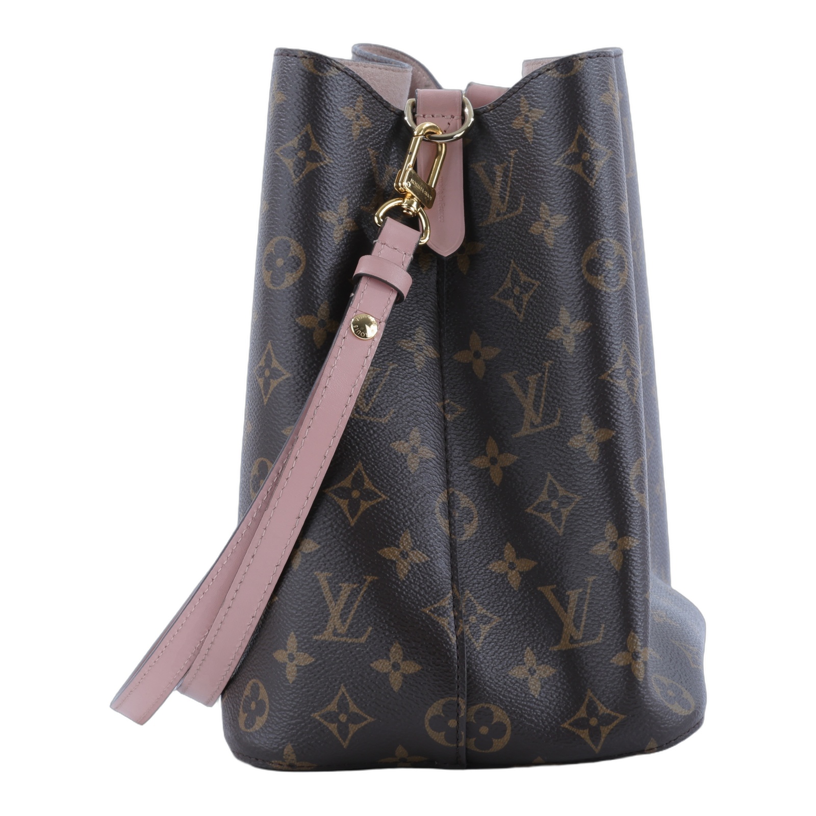 路易威登 LOUIS VUITTON NéoNoé MM 經典帆布 肩背 水桶包 粉紅色 M44022 晶片款 原花拼粉NEONOE 背帶