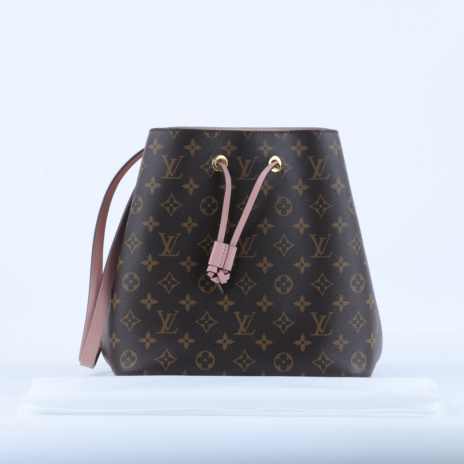 路易威登 LOUIS VUITTON NéoNoé MM 經典帆布 肩背 水桶包 粉紅色 M44022 晶片款 原花拼粉NEONOE 背帶
