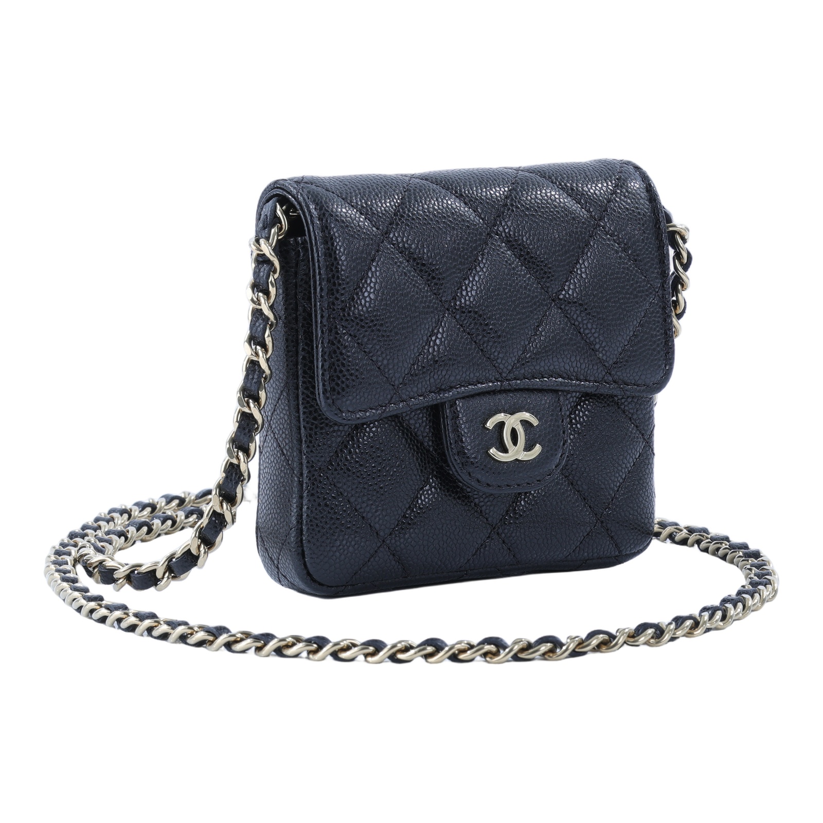 香奈兒 CHANEL CF 迷你 肩背包 斜背包 錢包 卡包 AP3259 B10583 晶片款 黑金荔枝鍊條小包 原廠盒子/防塵袋/購買證明