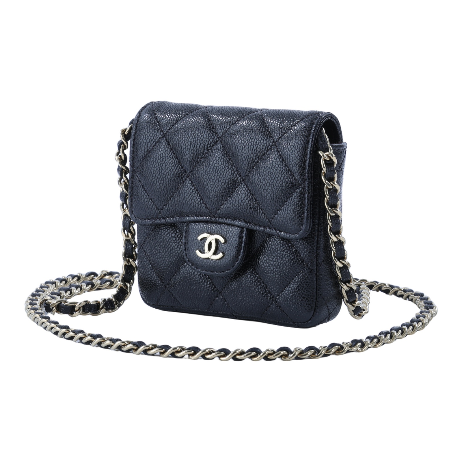 香奈兒 CHANEL CF 迷你 肩背包 斜背包 錢包 卡包 AP3259 B10583 晶片款 黑金荔枝鍊條小包 原廠盒子/防塵袋/購買證明