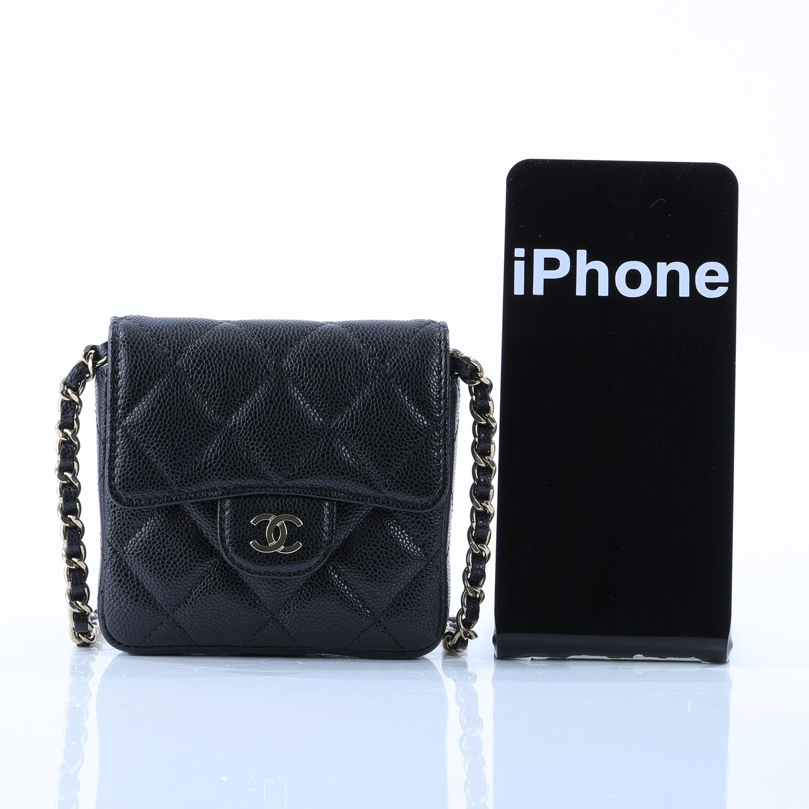 香奈兒 CHANEL CF 迷你 肩背包 斜背包 錢包 卡包 AP3259 B10583 晶片款 黑金荔枝鍊條小包 原廠盒子/防塵袋/購買證明