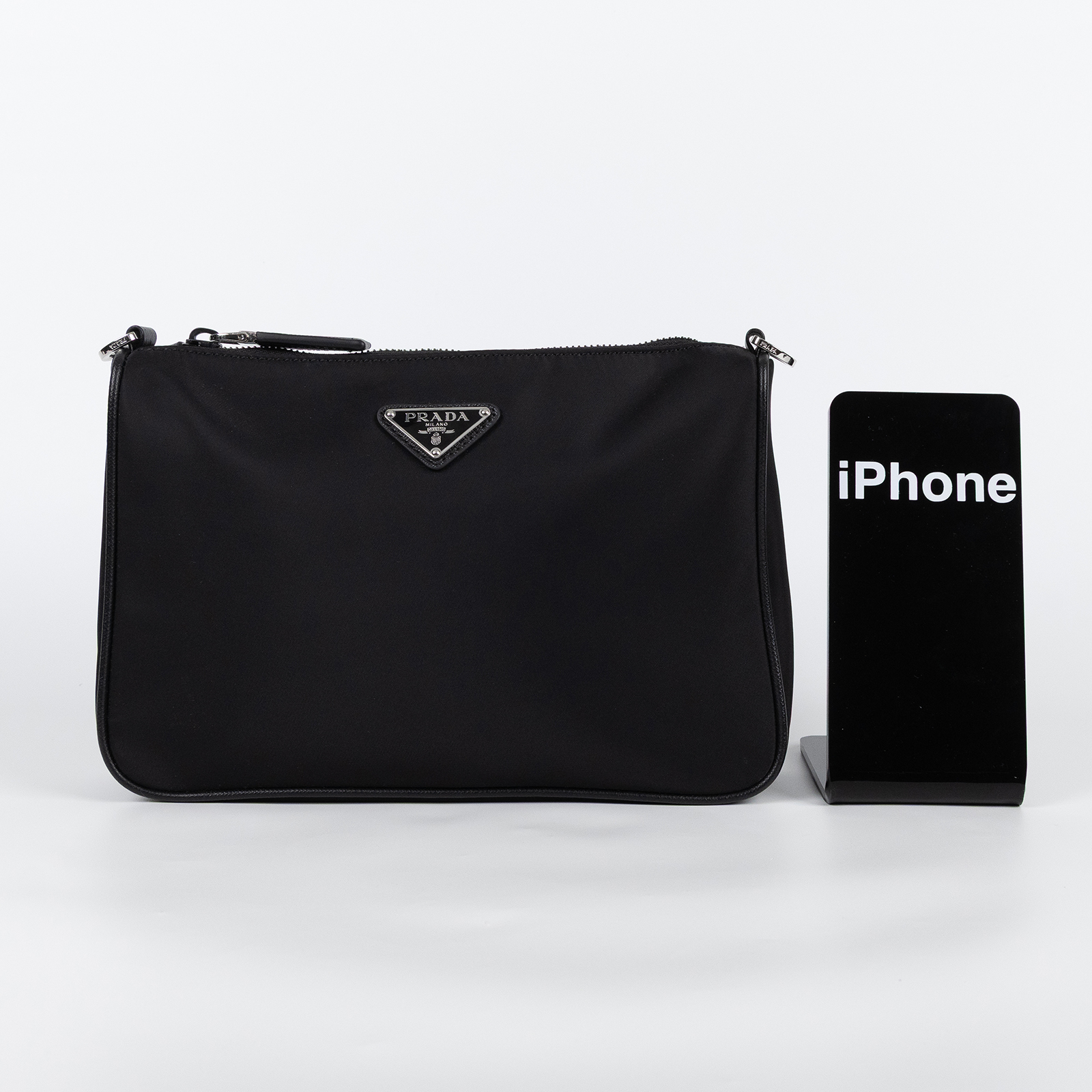 普拉達 PRADA Re-Nylon Saffiano 皮革肩背袋 2VH113_2DMH 黑尼龍二合一斜背包 背帶/子包/防塵袋