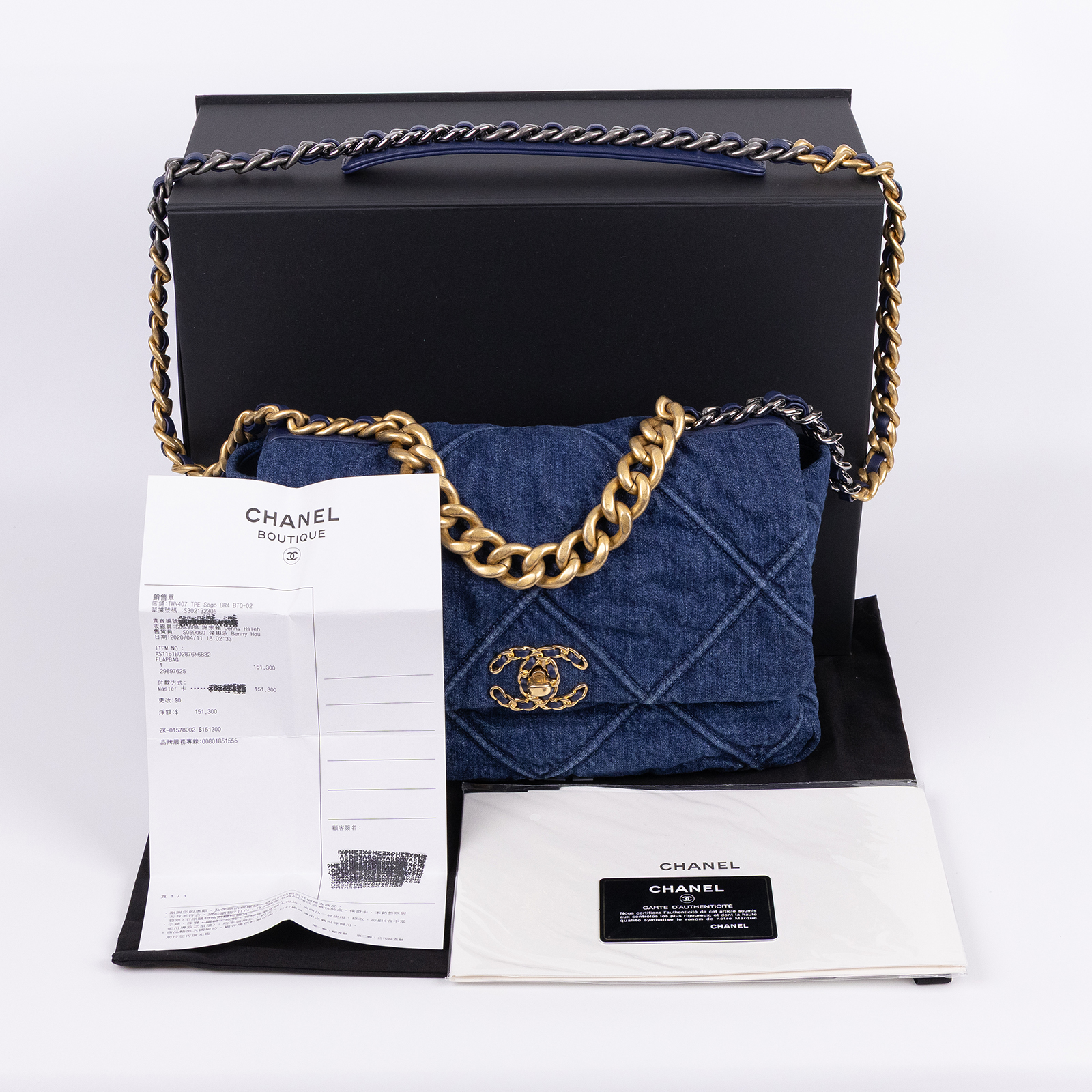 香奈兒 CHANEL 19 大型口蓋包 AS1161 B02876 29開牛仔19包 中號 防塵袋/原廠盒子/購買證明/保證卡