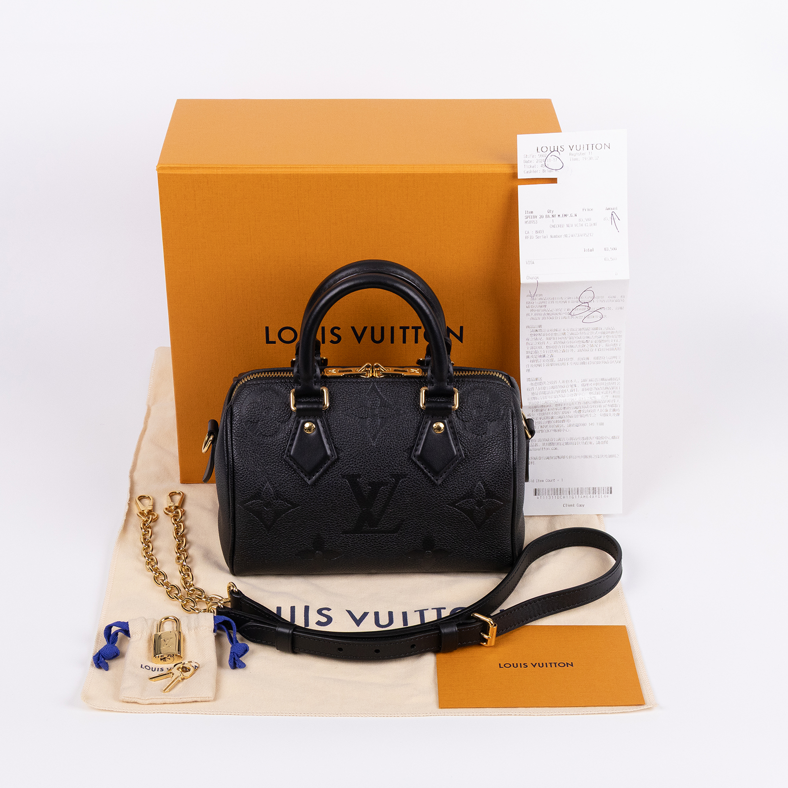 路易威登 LOUIS VUITTON Speedy Bandoulière  20 Noir 手提 斜背 波士頓包 M58953 晶片款  防塵袋/原廠盒子/購買證明/鎖頭/鑰匙/背帶