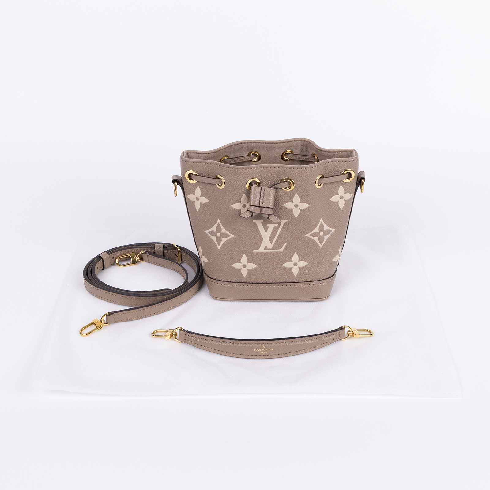 路易威登 LOUIS VUITTON Nano Noé 束口水桶包 Tourterelle 灰色 Cream色 M46291 晶片款  背帶X2