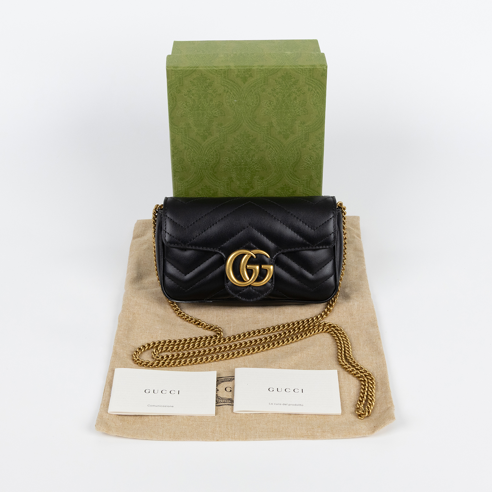古馳 GUCCI GG Mormont 絎縫 超迷你袋 476433 DTDCT 黑金MARMONT MINI 原廠盒子/防塵袋