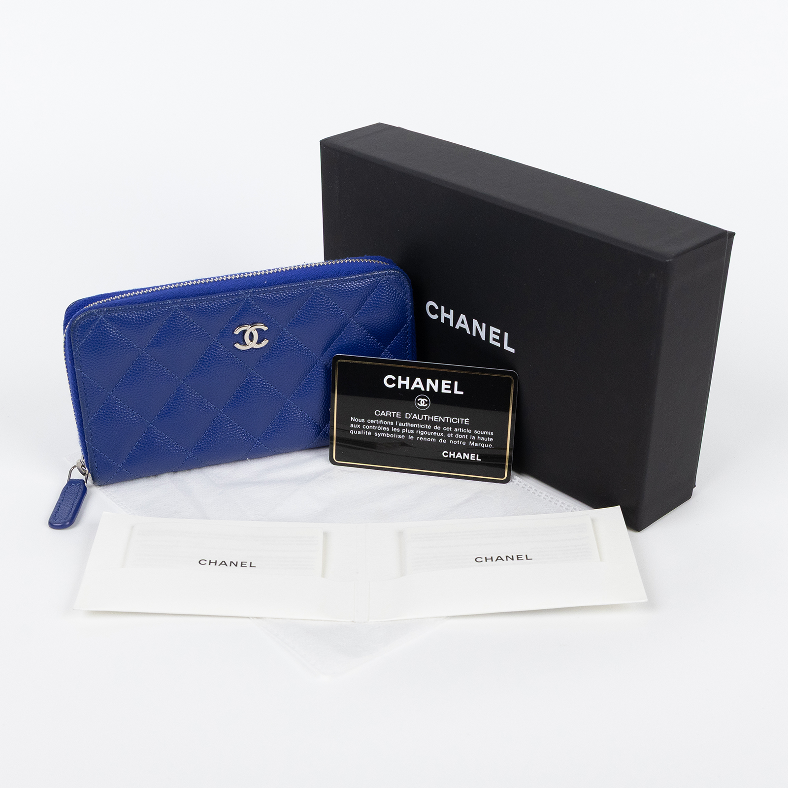 香奈兒 CHANEL CC LOGO 荔枝皮 拉鍊 小牛皮 長夾 錢包 AP0226 31開 藍荔枝拉鍊中夾 原廠盒子/保證卡