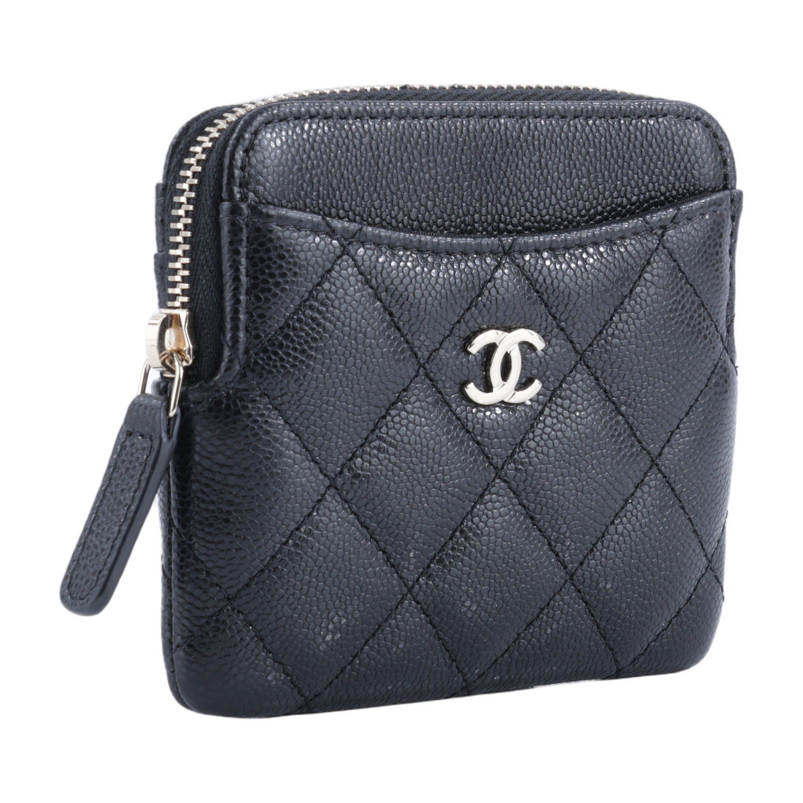 香奈兒 CHANEL CC Logo 5卡 拉鍊 零錢包 AP2061 晶片款 黑淡金荔枝吐司零錢包 原廠盒子/防塵袋