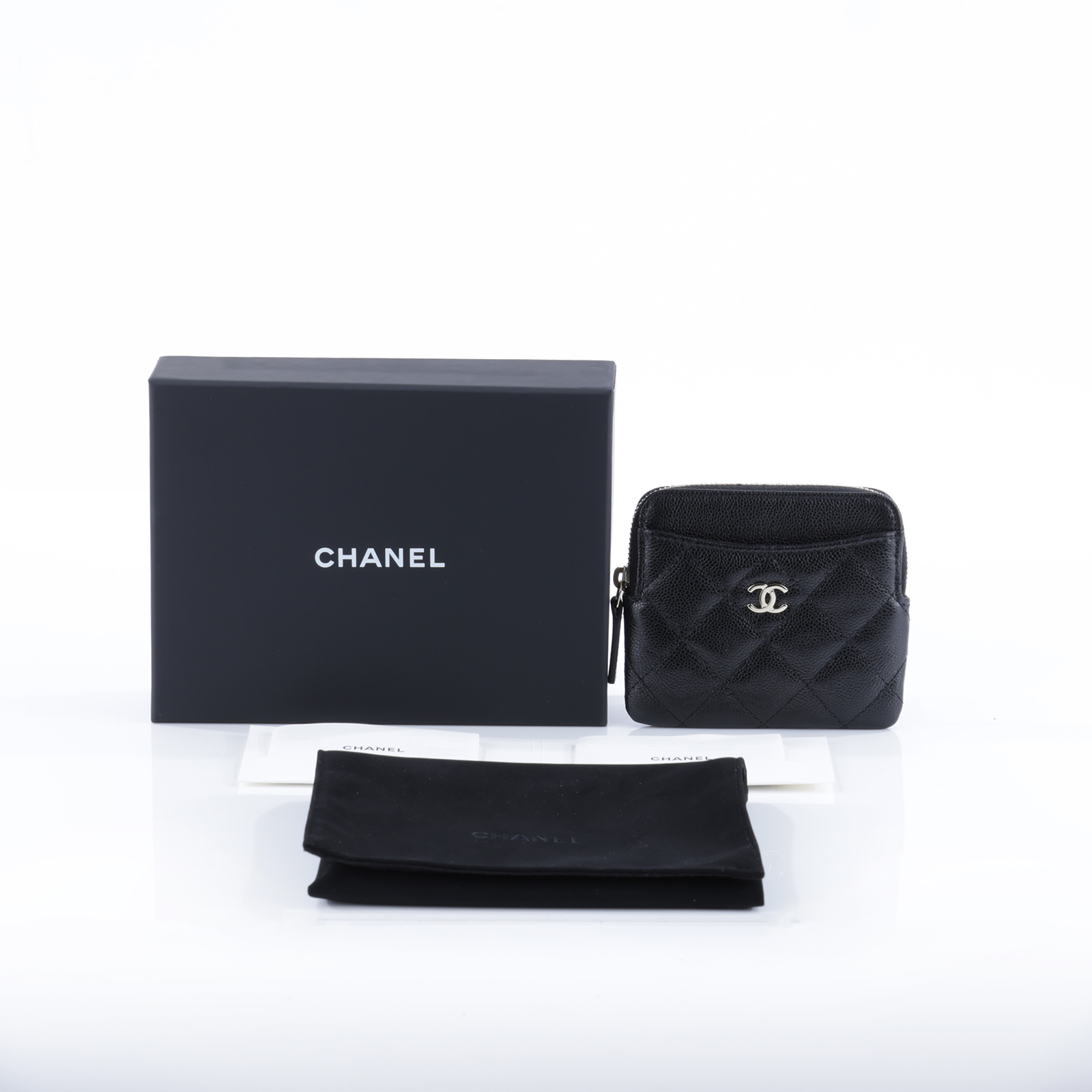 香奈兒 CHANEL CC Logo 5卡 拉鍊 零錢包 AP2061 晶片款 黑淡金荔枝吐司零錢包 原廠盒子/防塵袋