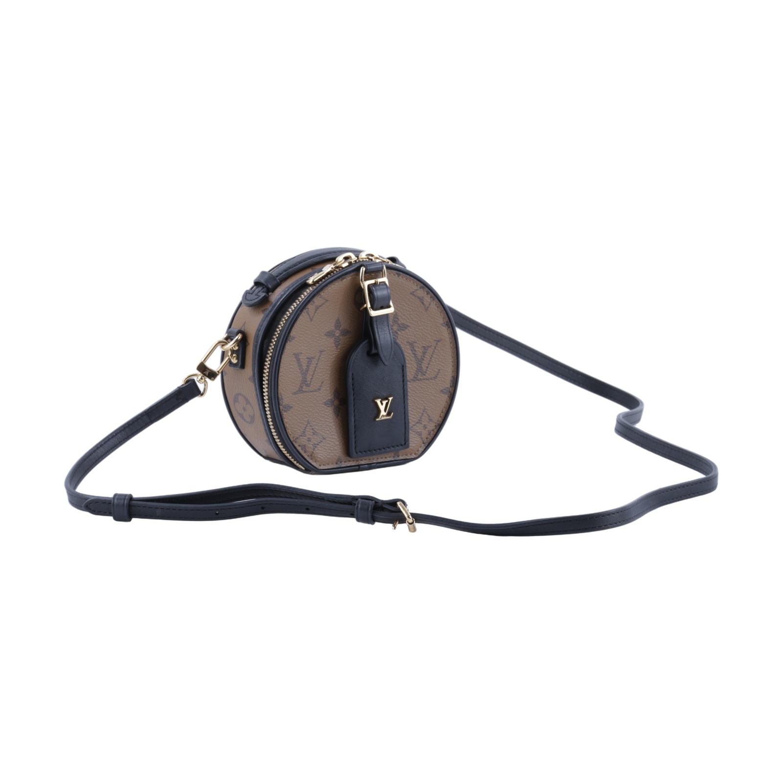 路易威登 LOUIS VUITTON Mini Boîte Chapeau 圓餅盒 Reverse 帆布 拼色 單肩 斜挎包 M68276  背帶