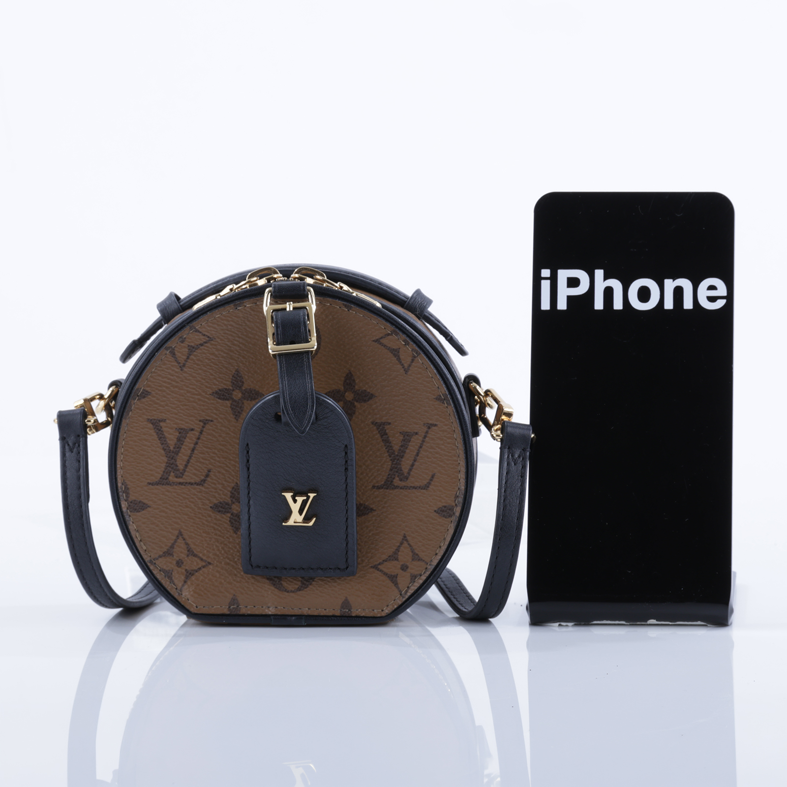 路易威登 LOUIS VUITTON Mini Boîte Chapeau 圓餅盒 Reverse 帆布 拼色 單肩 斜挎包 M68276  背帶