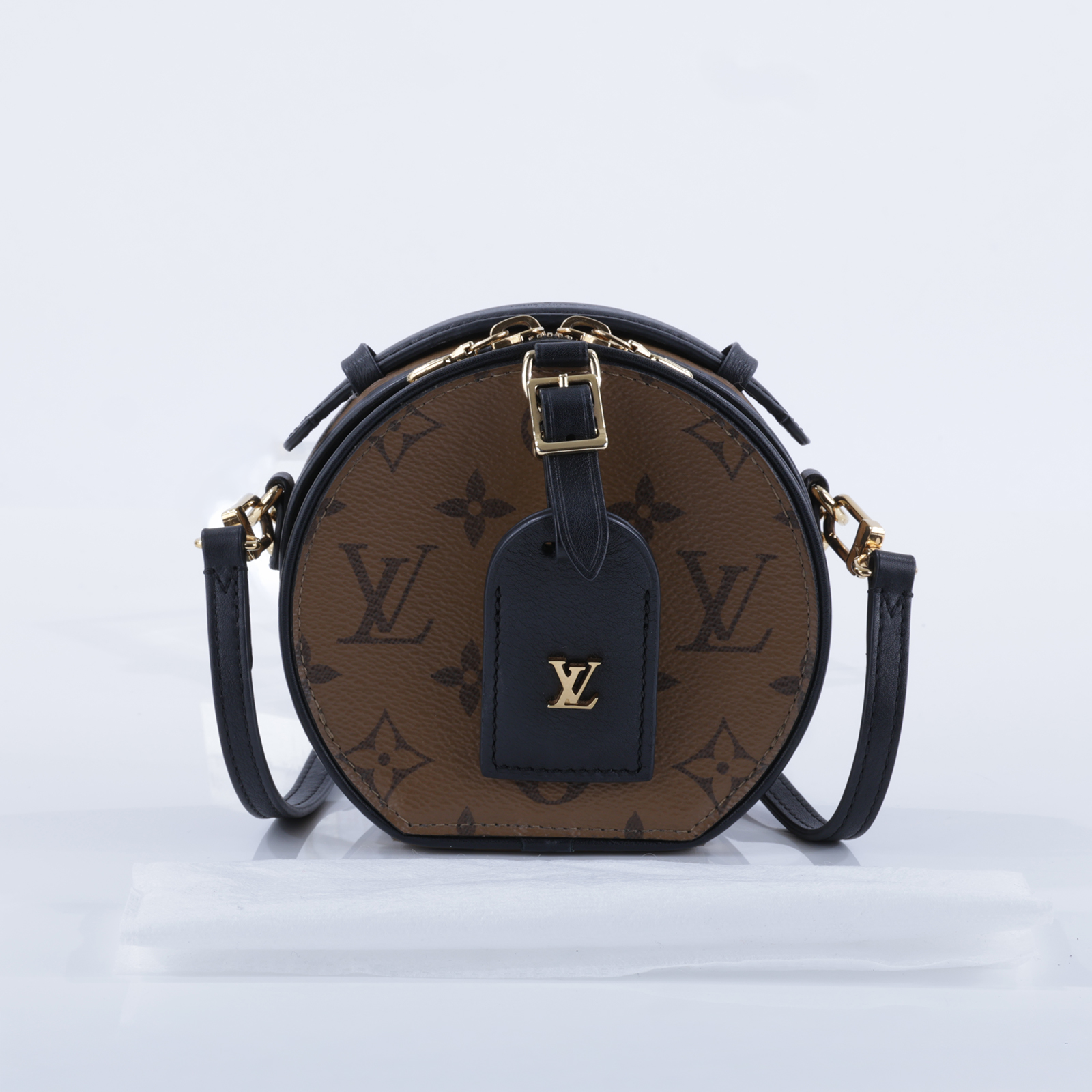 路易威登 LOUIS VUITTON Mini Boîte Chapeau 圓餅盒 Reverse 帆布 拼色 單肩 斜挎包 M68276  背帶