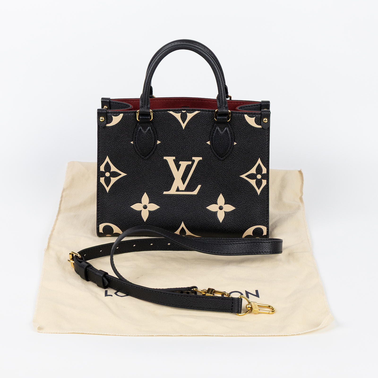 路易威登 LOUIS VUITTON OnTheGo PM 手提 肩背包 雙色 黑色 米白色  M45659 晶片款 黑米雙色ONTHEGO PM 防塵袋/背帶
